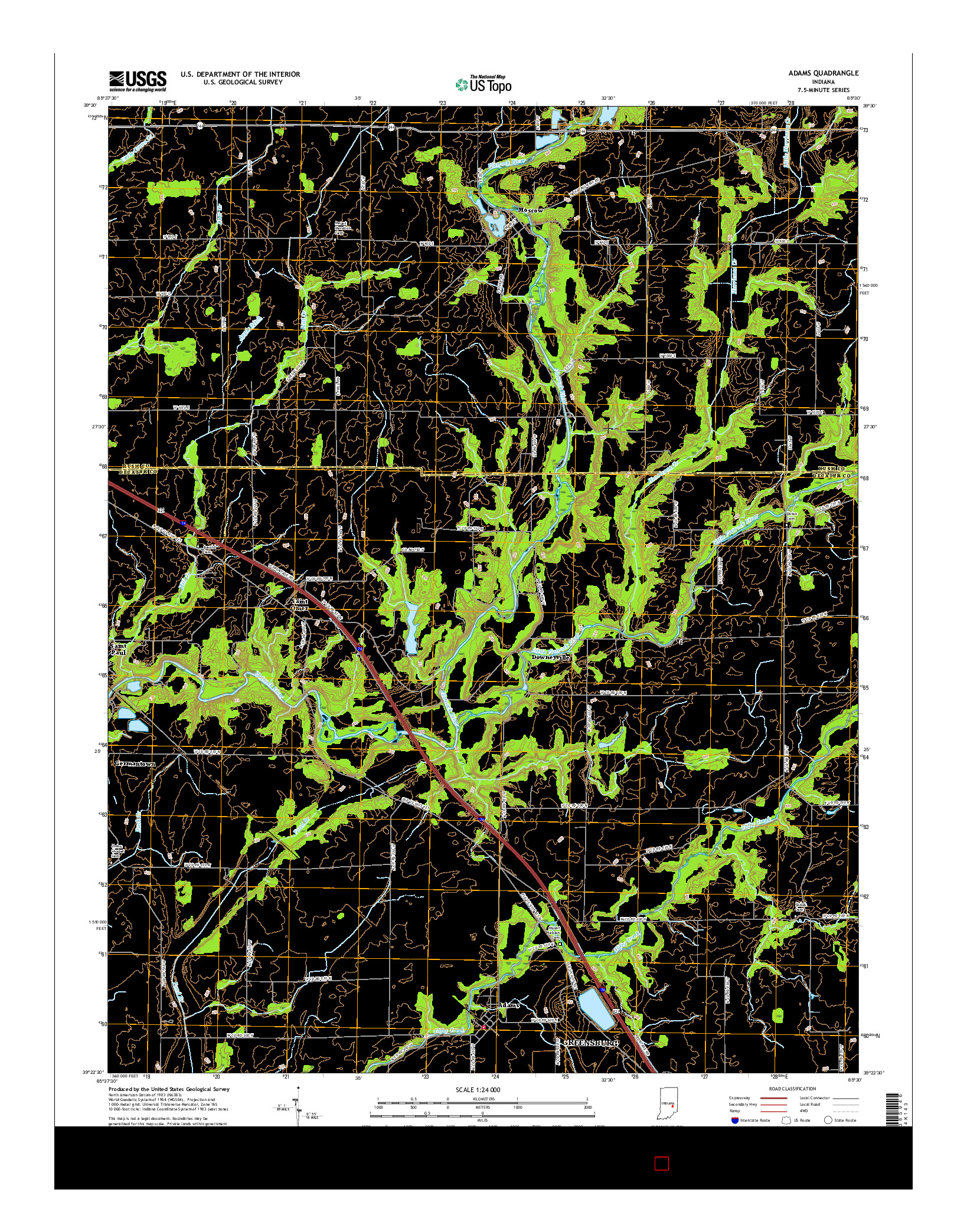 USGS US TOPO 7.5-MINUTE MAP FOR ADAMS, IN 2016