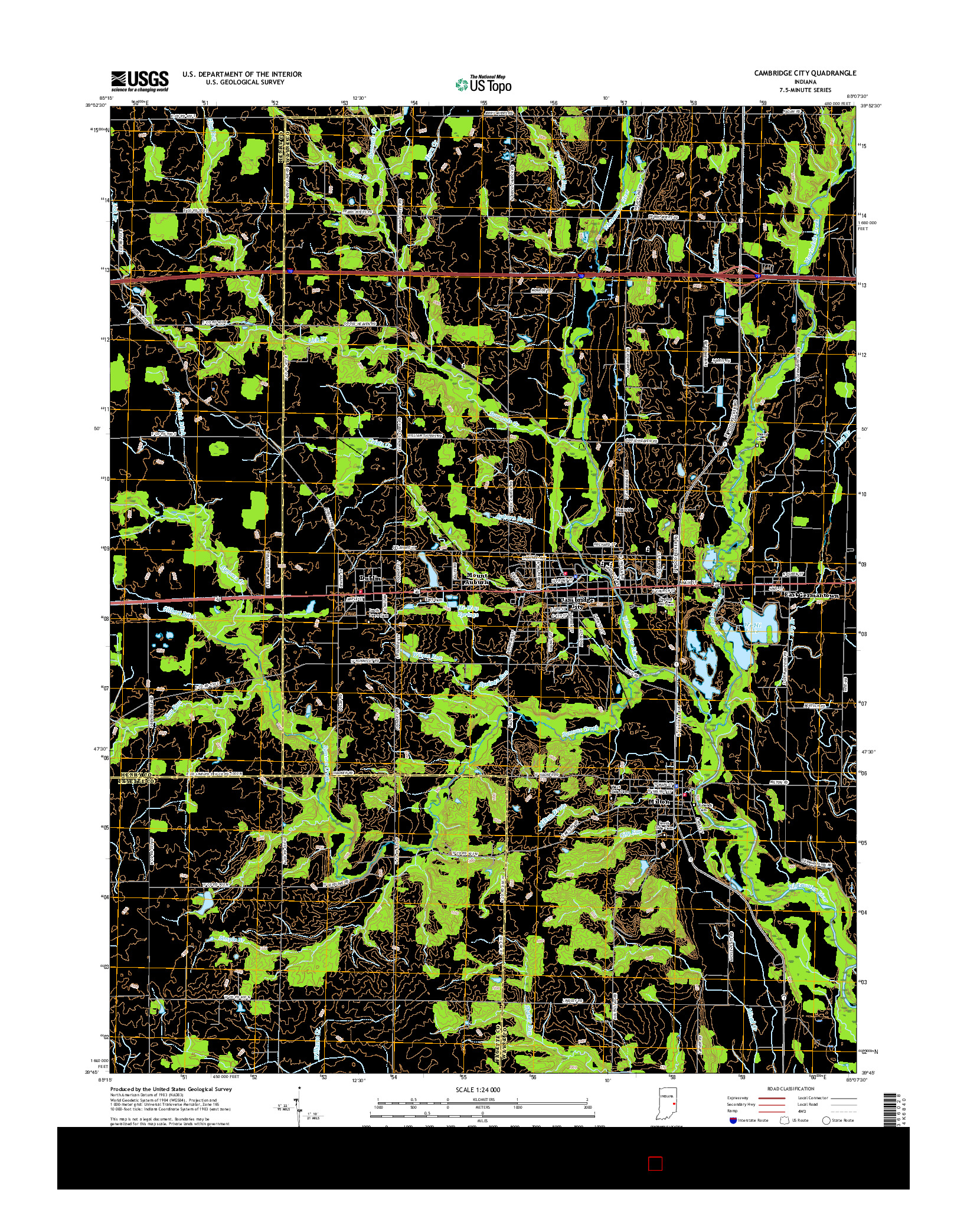 USGS US TOPO 7.5-MINUTE MAP FOR CAMBRIDGE CITY, IN 2016