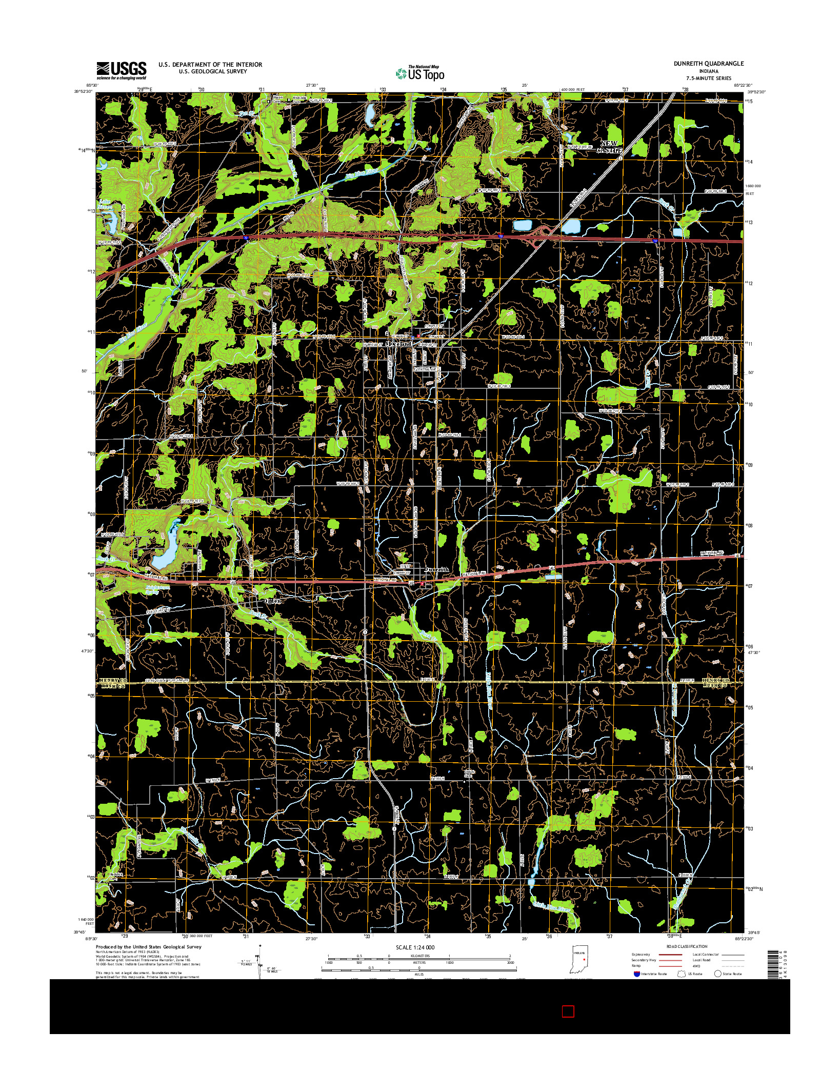 USGS US TOPO 7.5-MINUTE MAP FOR DUNREITH, IN 2016