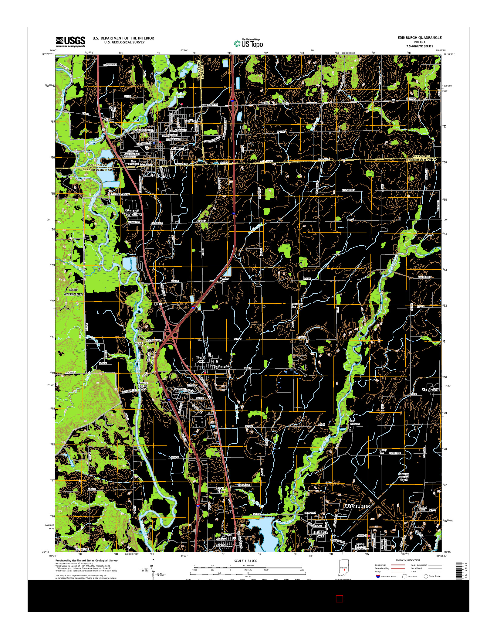 USGS US TOPO 7.5-MINUTE MAP FOR EDINBURGH, IN 2016