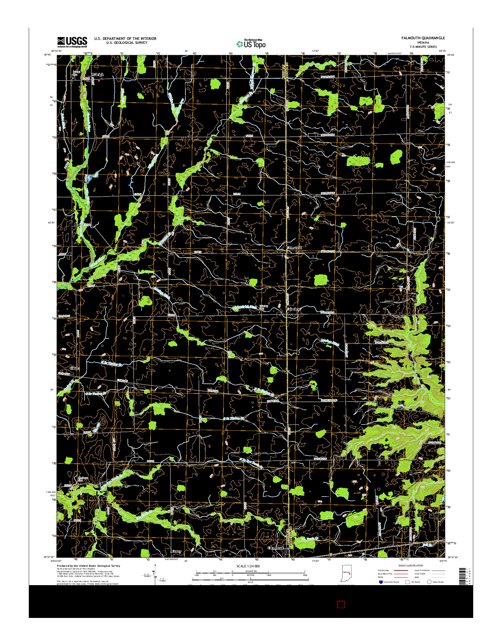 USGS US TOPO 7.5-MINUTE MAP FOR FALMOUTH, IN 2016