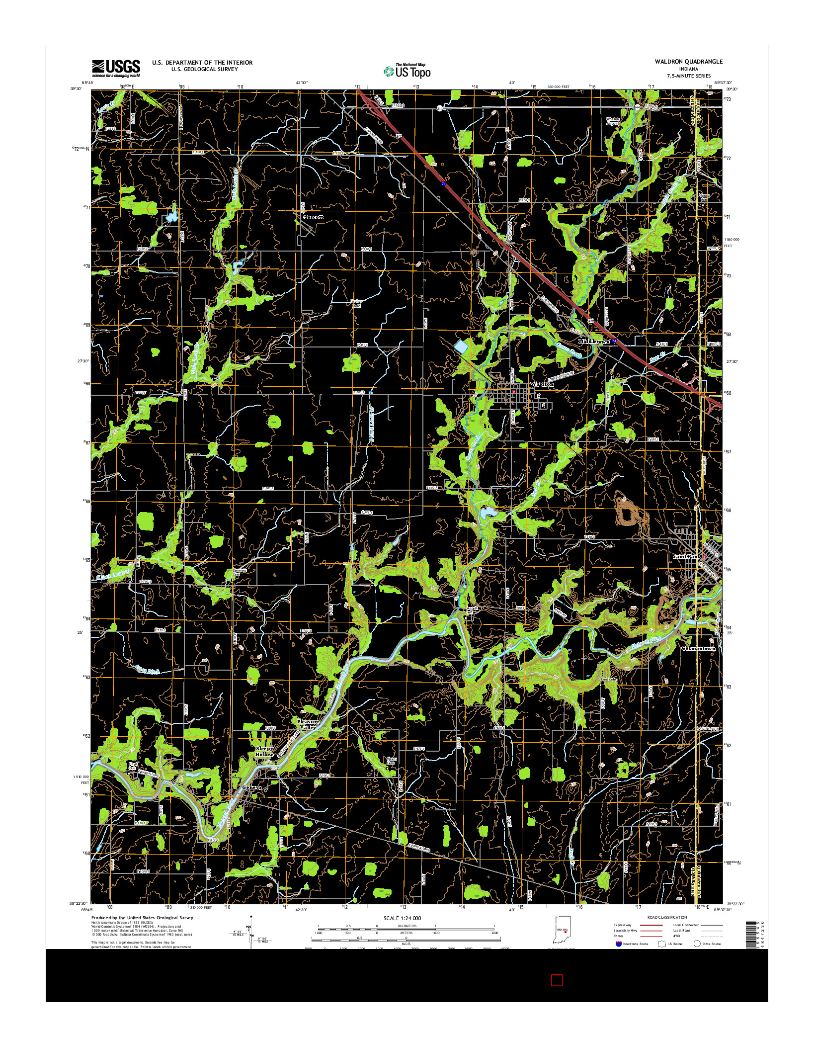 USGS US TOPO 7.5-MINUTE MAP FOR WALDRON, IN 2016