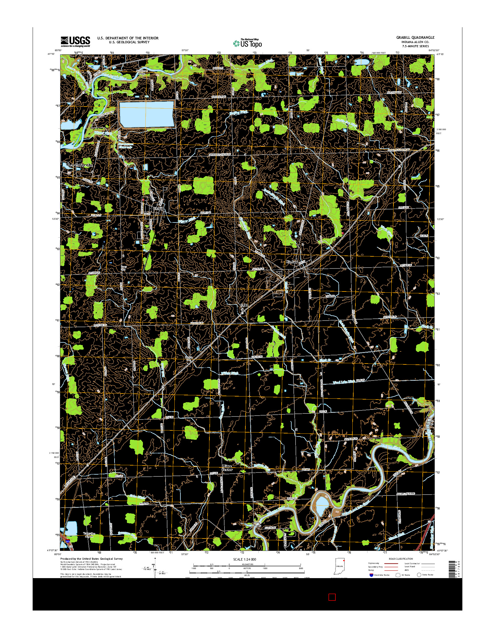 USGS US TOPO 7.5-MINUTE MAP FOR GRABILL, IN 2016