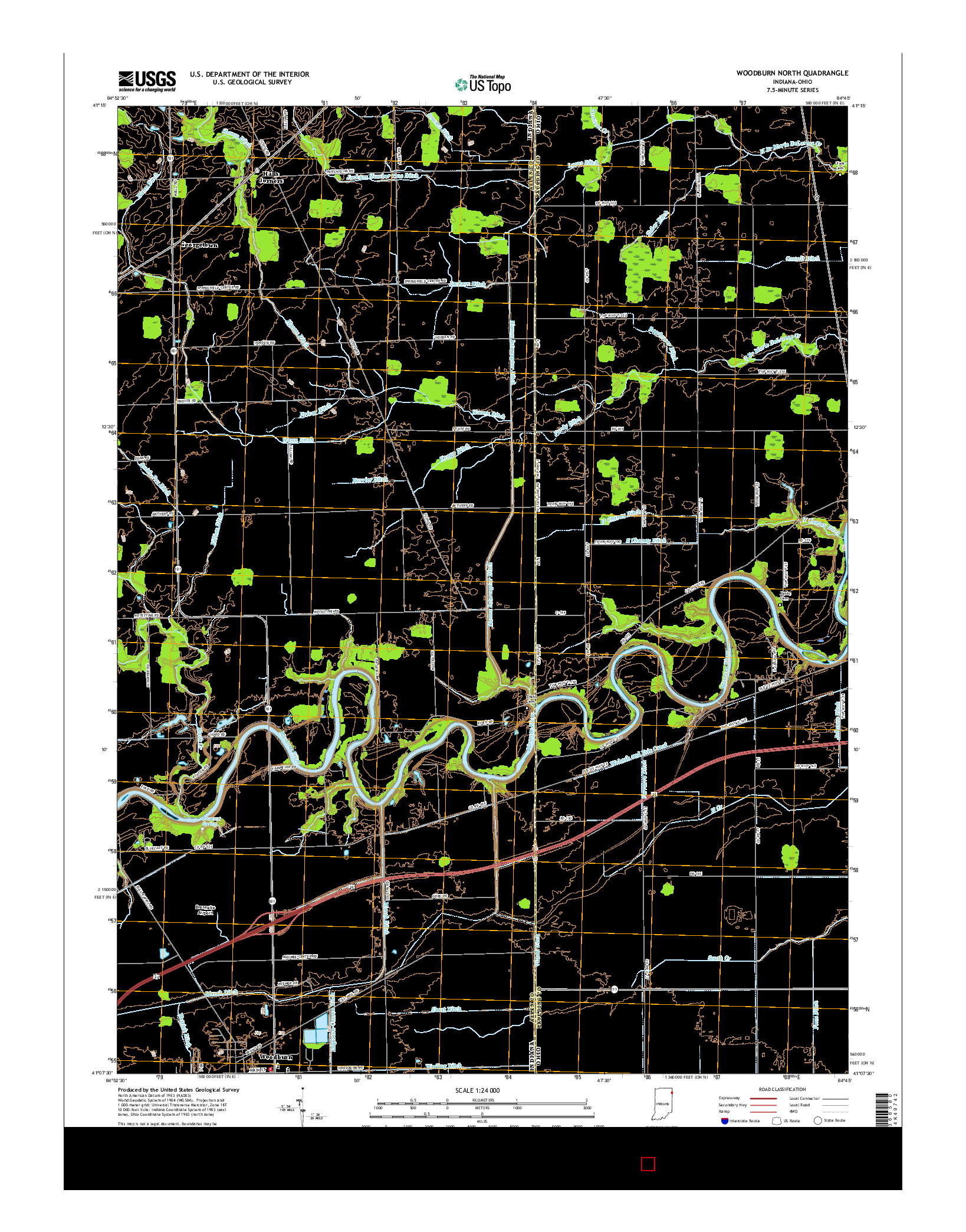 USGS US TOPO 7.5-MINUTE MAP FOR WOODBURN NORTH, IN-OH 2016