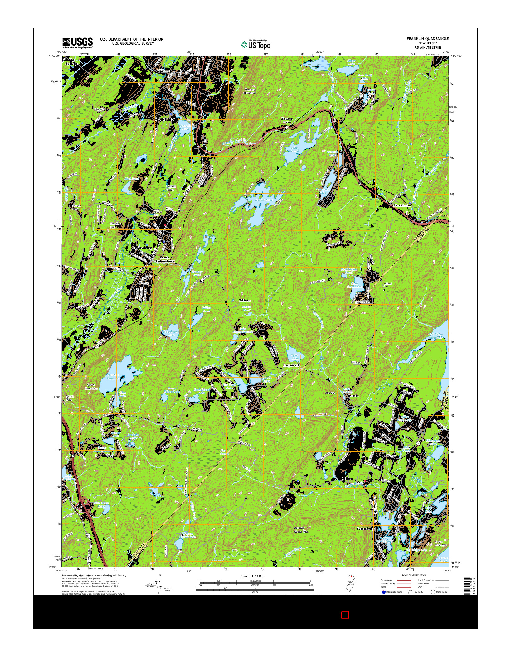 USGS US TOPO 7.5-MINUTE MAP FOR FRANKLIN, NJ 2016
