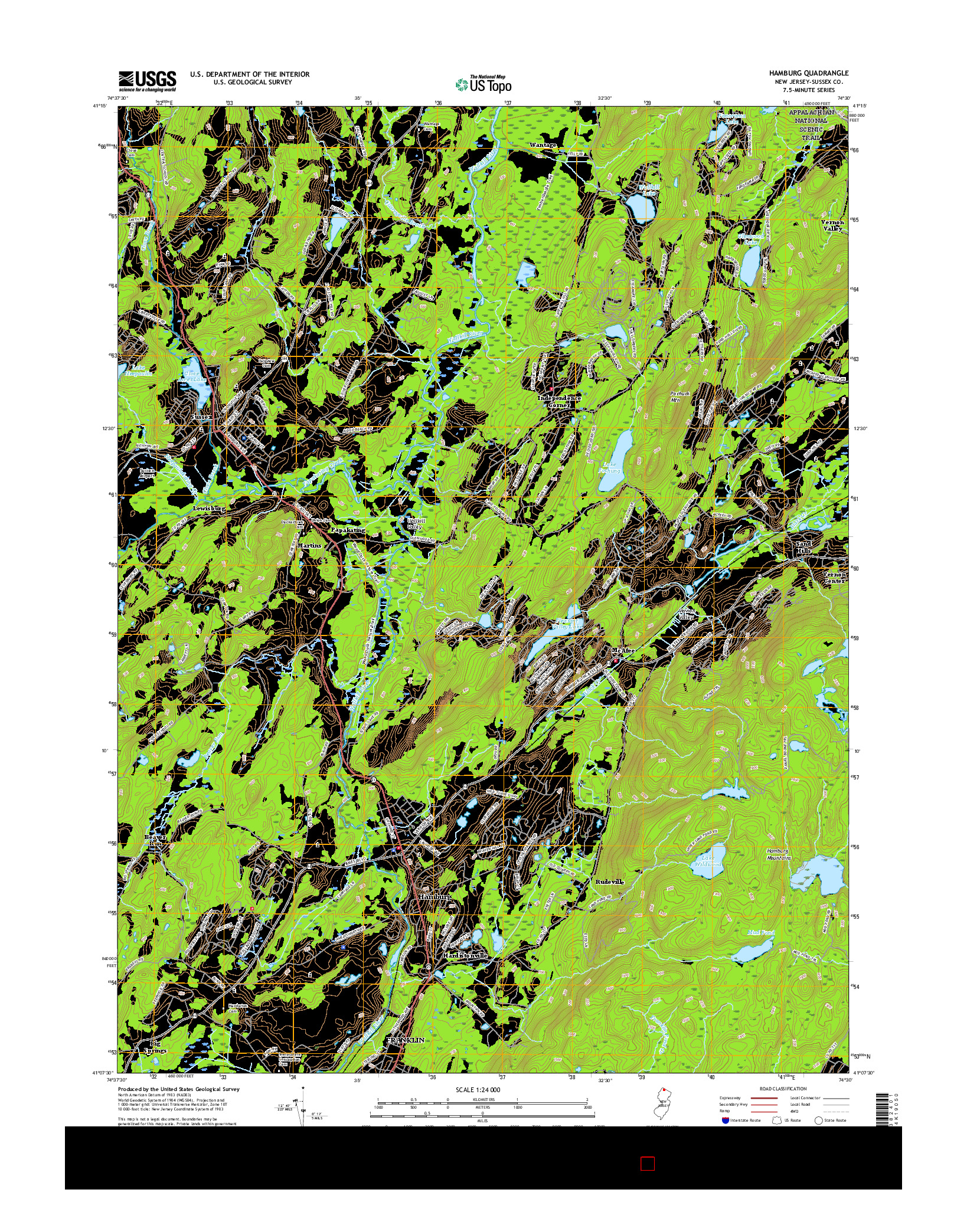 USGS US TOPO 7.5-MINUTE MAP FOR HAMBURG, NJ 2016