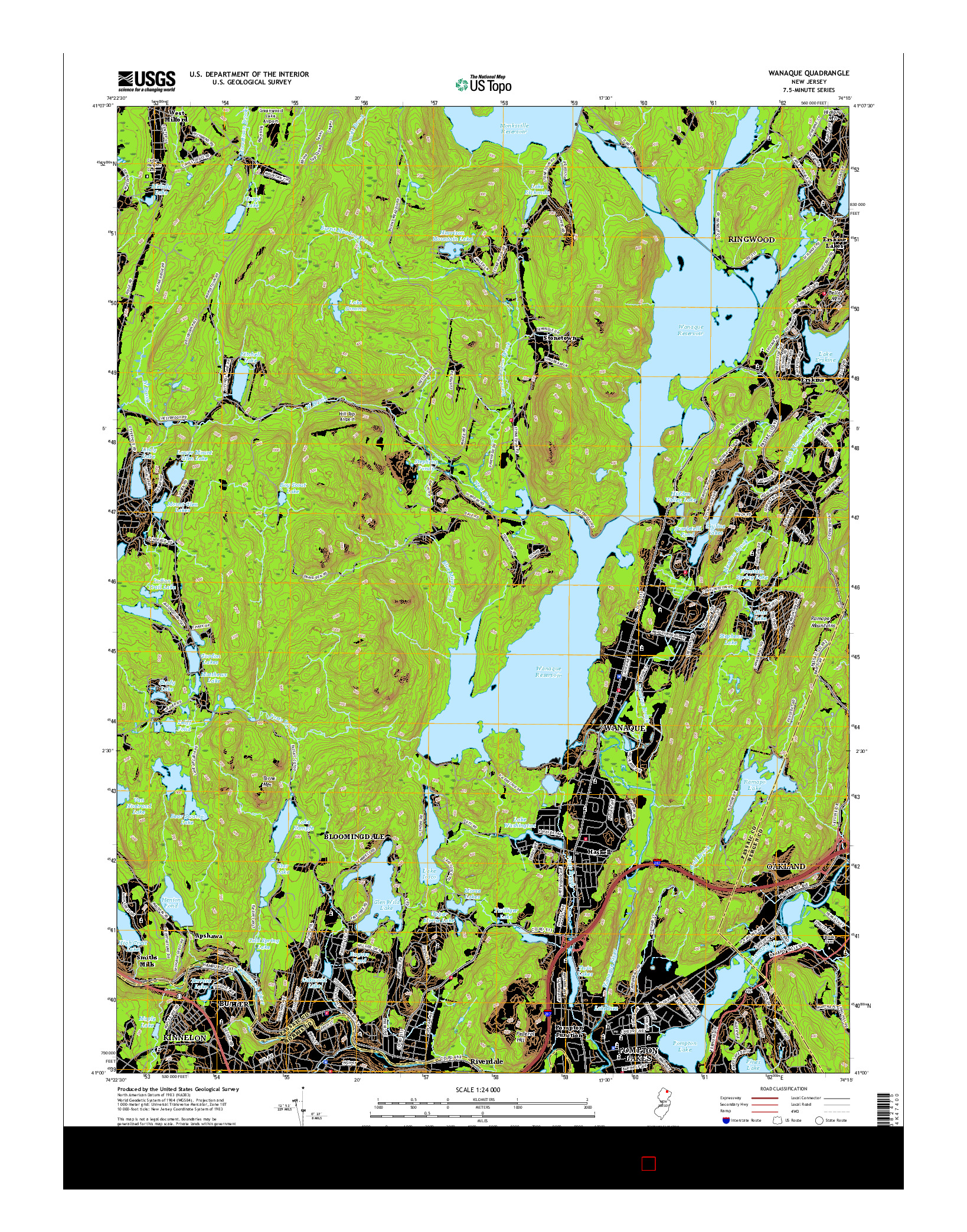USGS US TOPO 7.5-MINUTE MAP FOR WANAQUE, NJ 2016