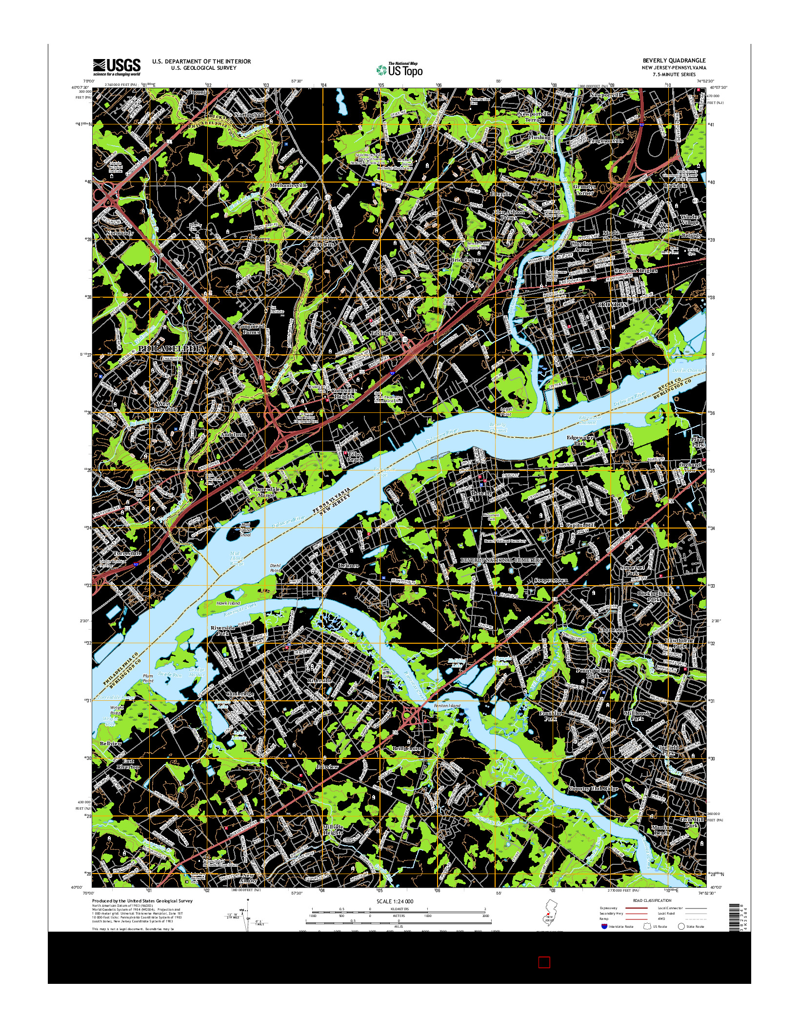 USGS US TOPO 7.5-MINUTE MAP FOR BEVERLY, NJ-PA 2016