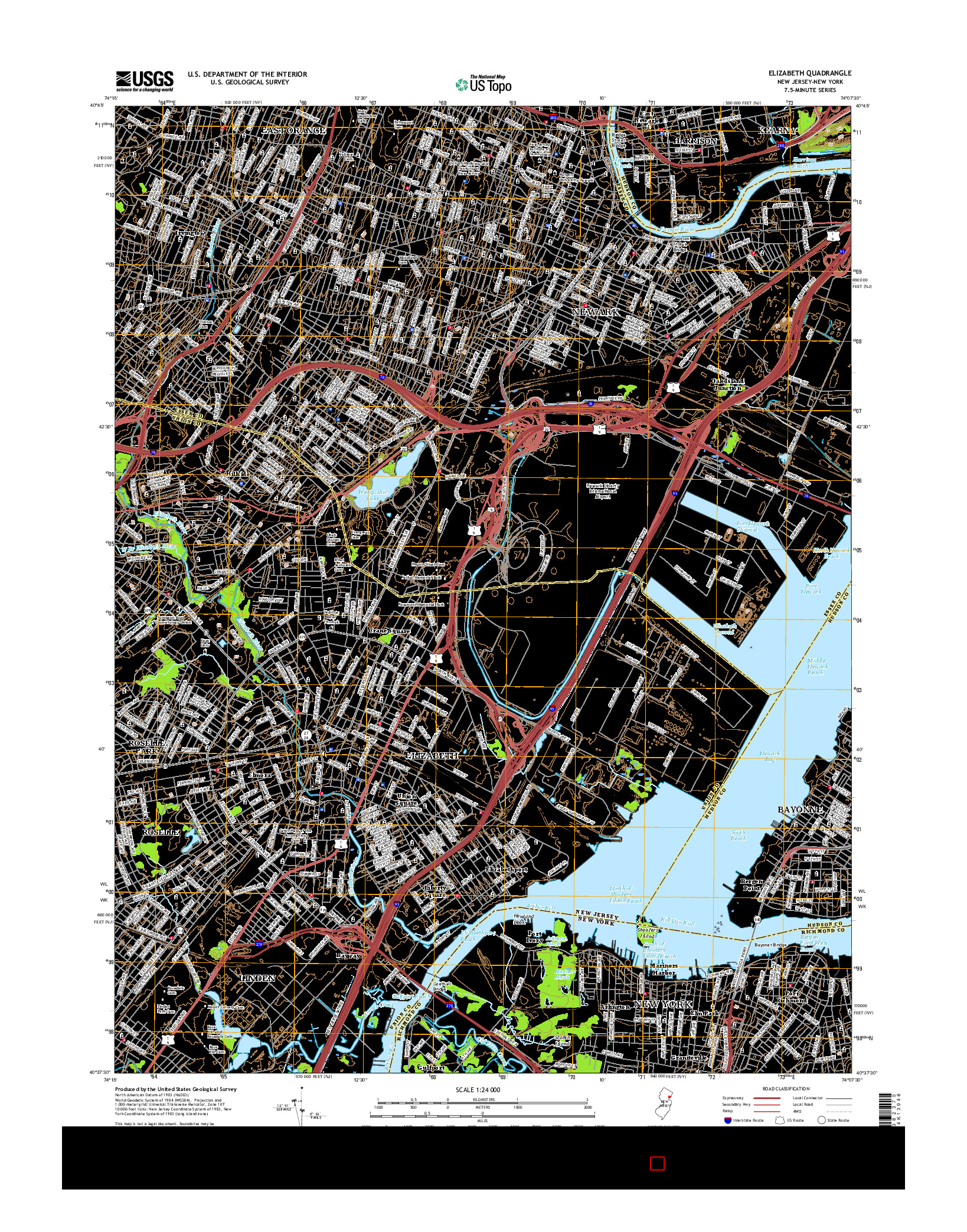 USGS US TOPO 7.5-MINUTE MAP FOR ELIZABETH, NJ-NY 2016