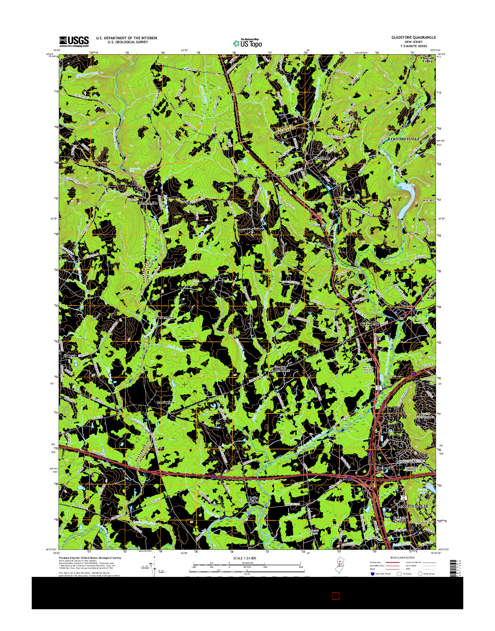 USGS US TOPO 7.5-MINUTE MAP FOR GLADSTONE, NJ 2016