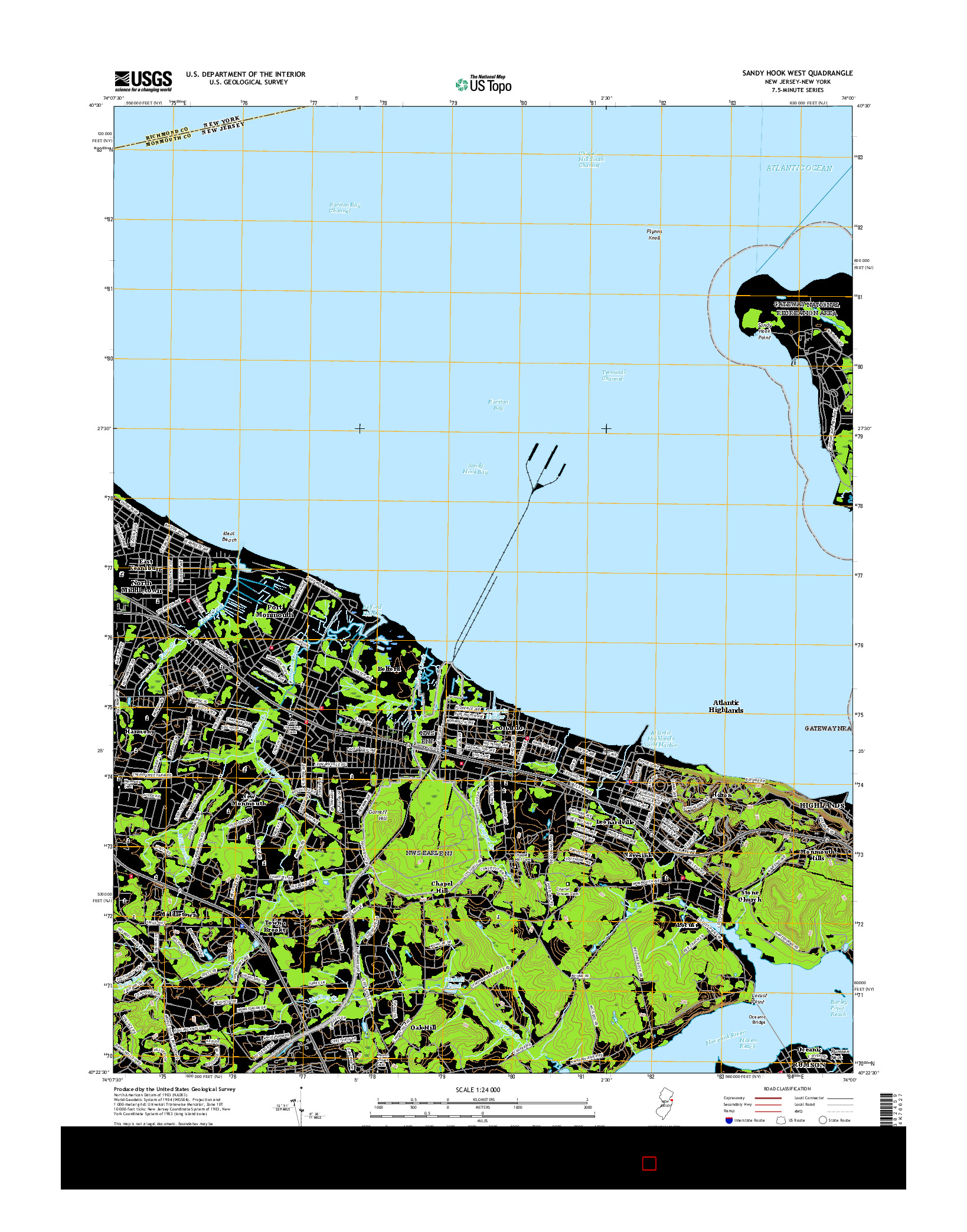 USGS US TOPO 7.5-MINUTE MAP FOR SANDY HOOK WEST, NJ-NY 2016