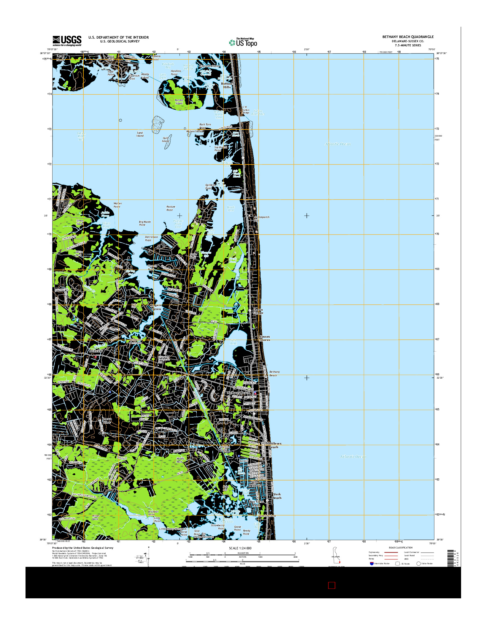 USGS US TOPO 7.5-MINUTE MAP FOR BETHANY BEACH, DE 2016