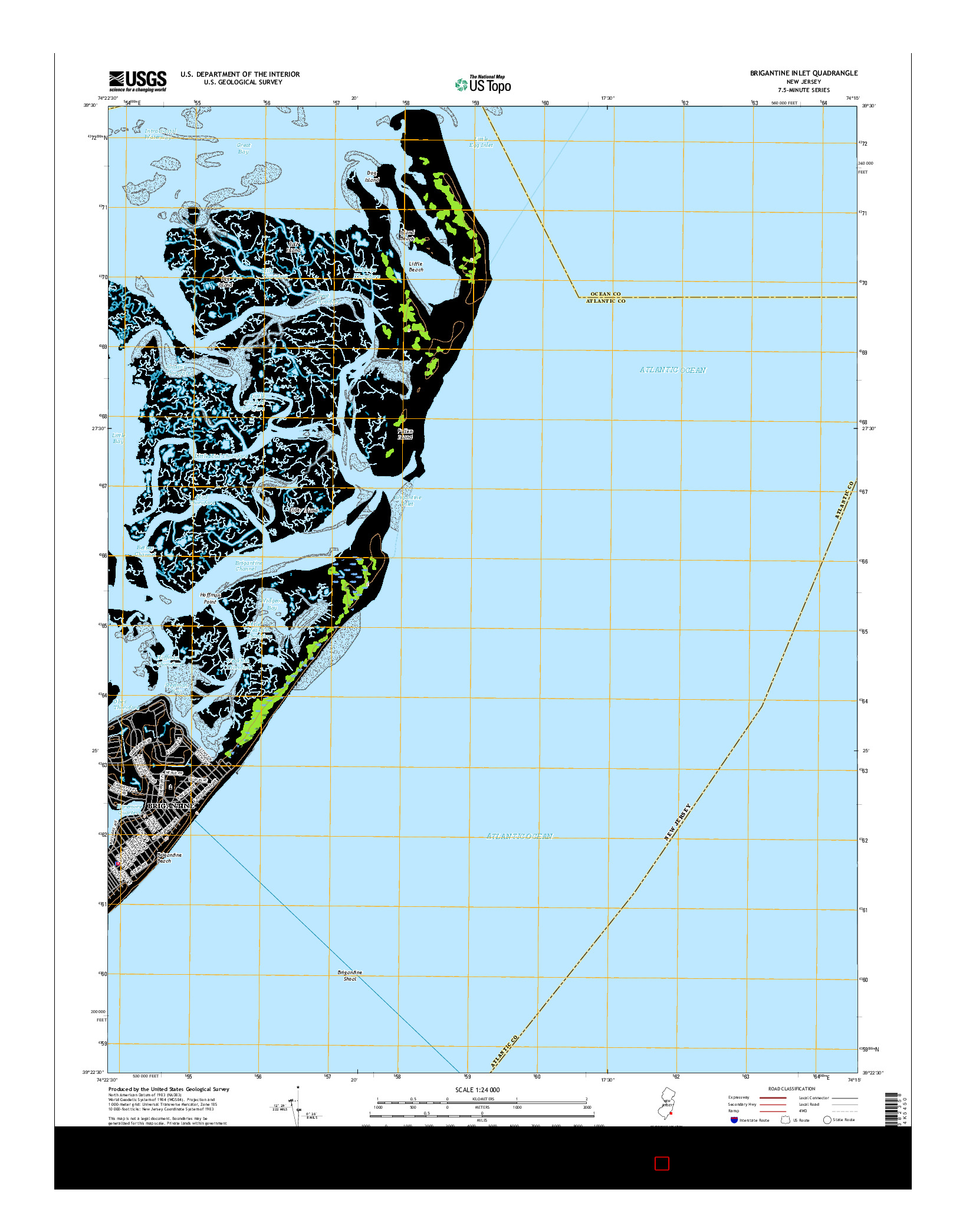 USGS US TOPO 7.5-MINUTE MAP FOR BRIGANTINE INLET, NJ 2016