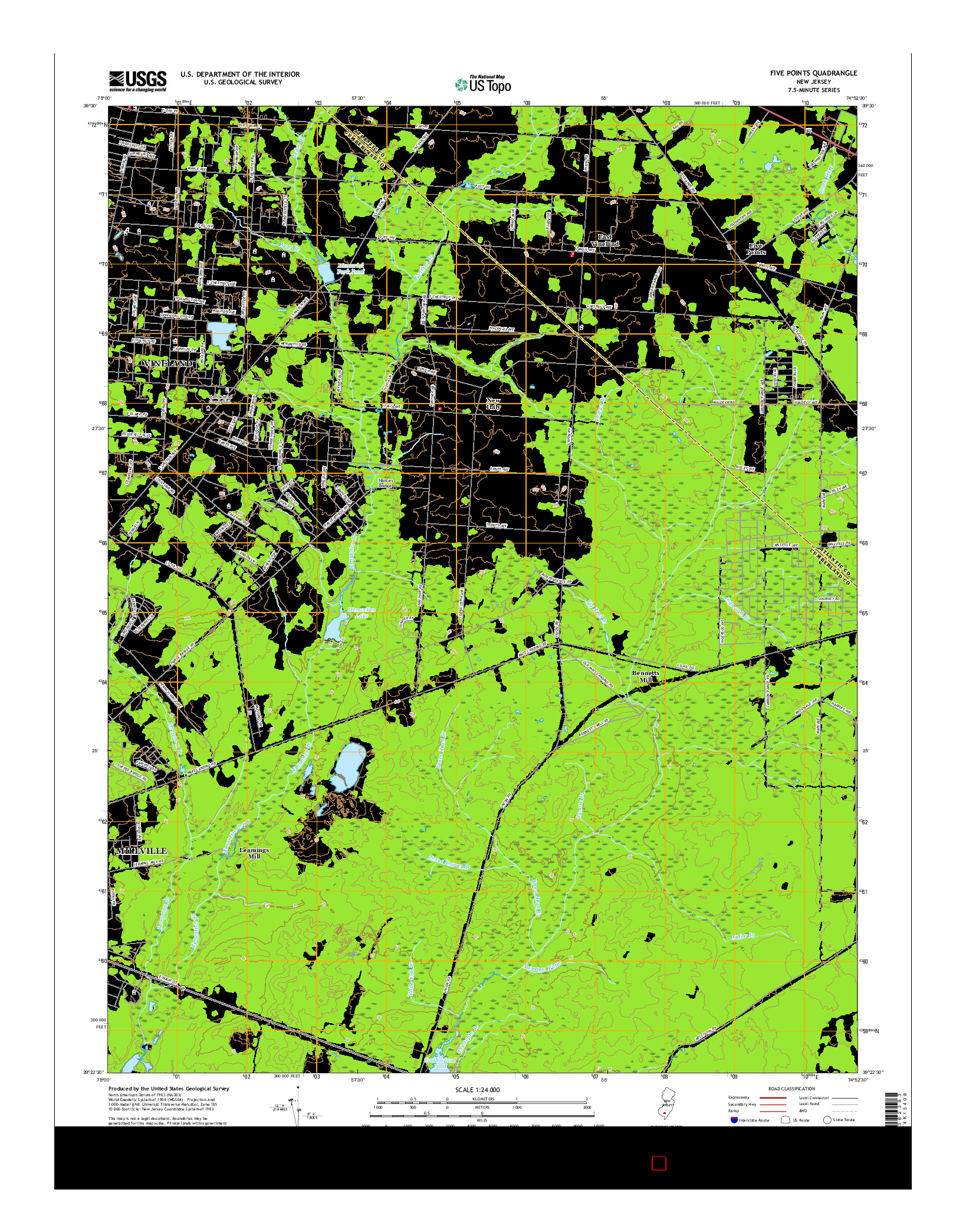 USGS US TOPO 7.5-MINUTE MAP FOR FIVE POINTS, NJ 2016