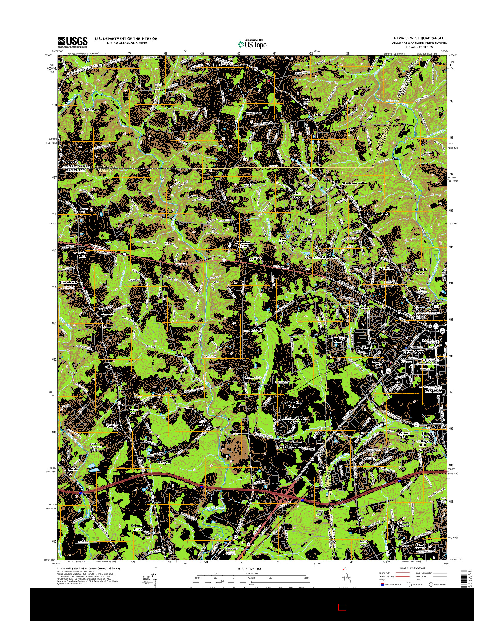 USGS US TOPO 7.5-MINUTE MAP FOR NEWARK WEST, DE-MD-PA 2016