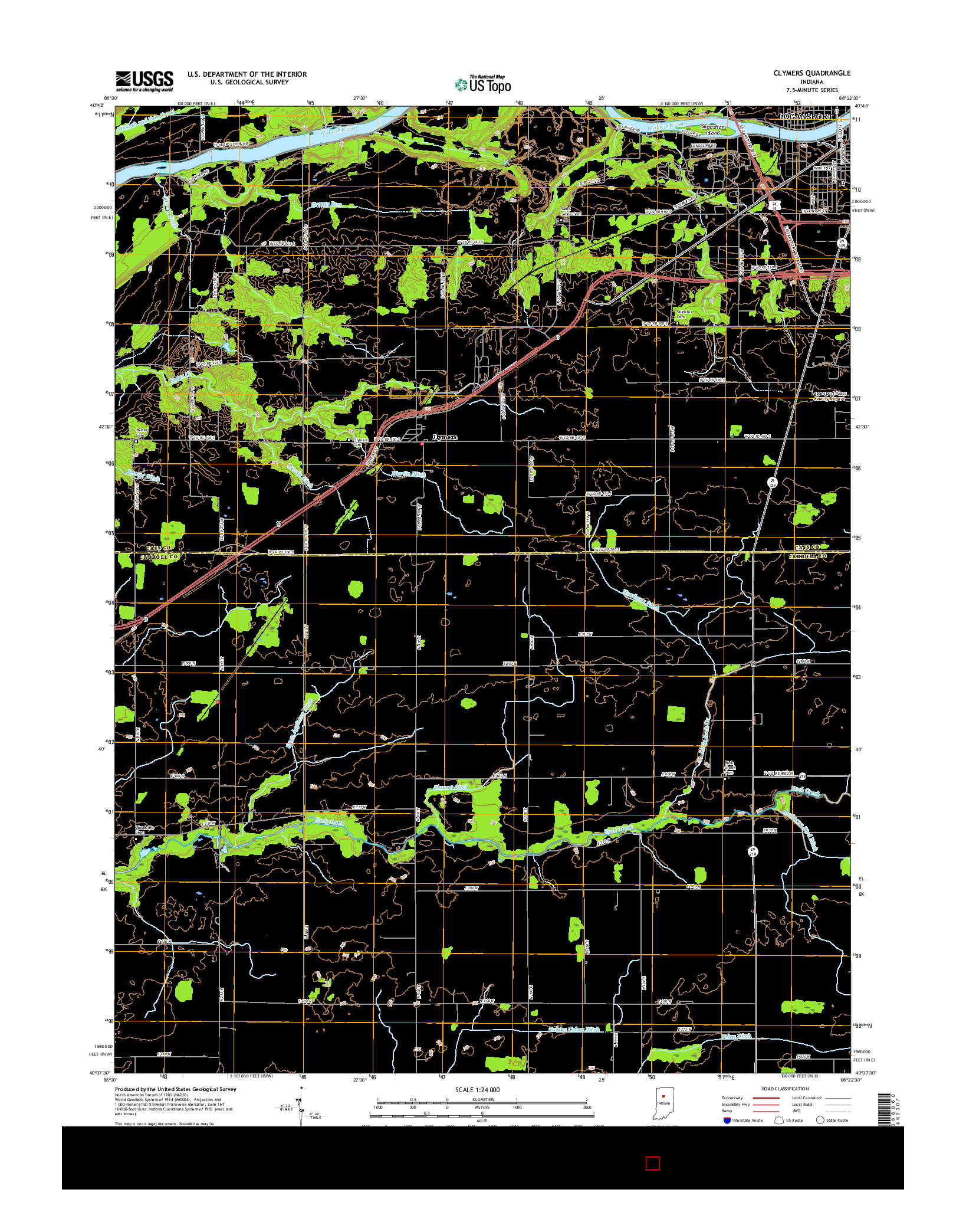 USGS US TOPO 7.5-MINUTE MAP FOR CLYMERS, IN 2016