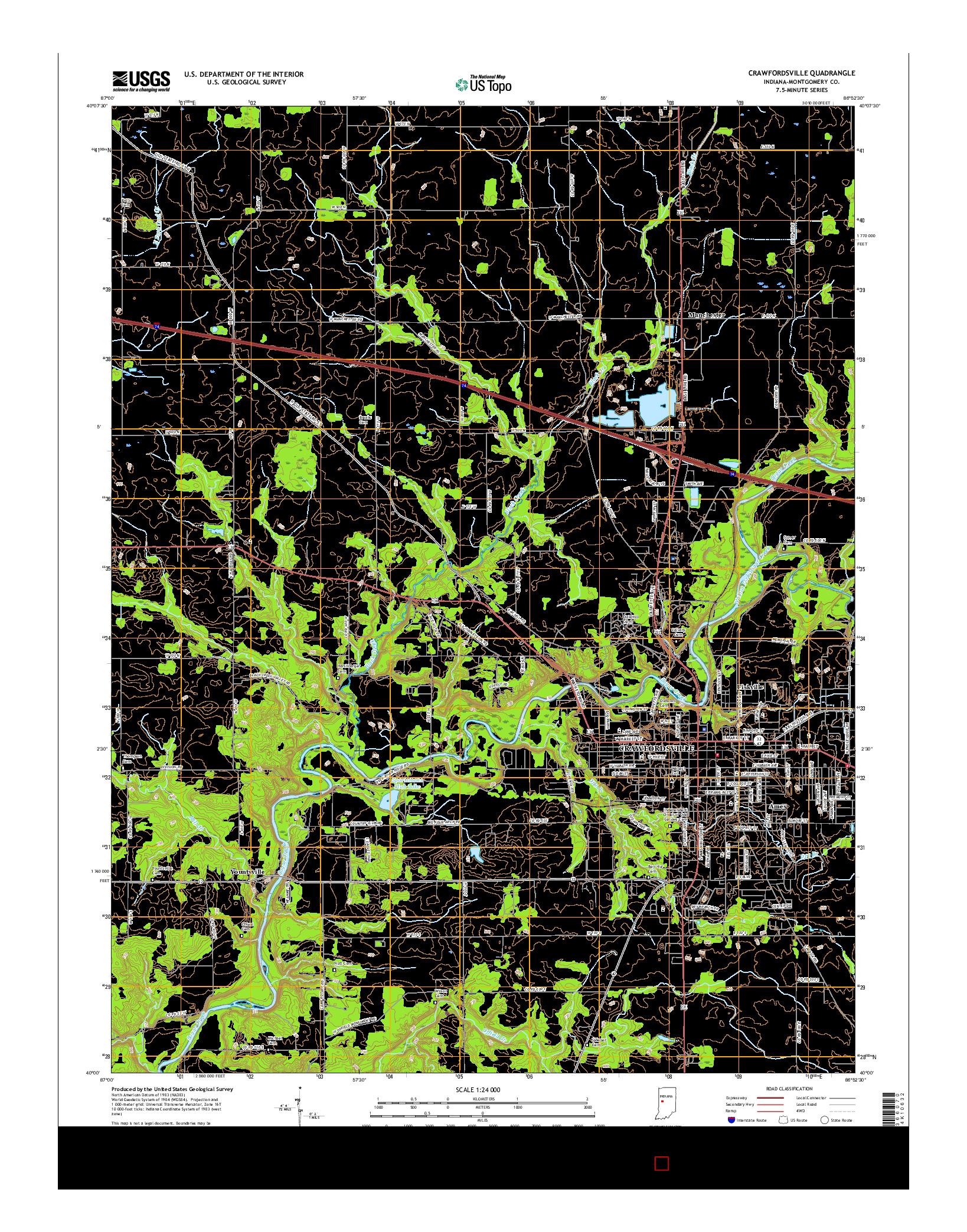 USGS US TOPO 7.5-MINUTE MAP FOR CRAWFORDSVILLE, IN 2016