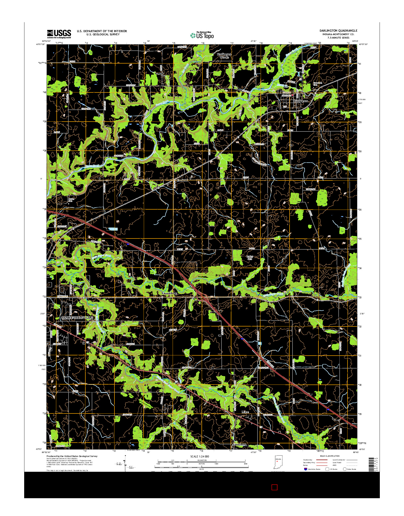 USGS US TOPO 7.5-MINUTE MAP FOR DARLINGTON, IN 2016