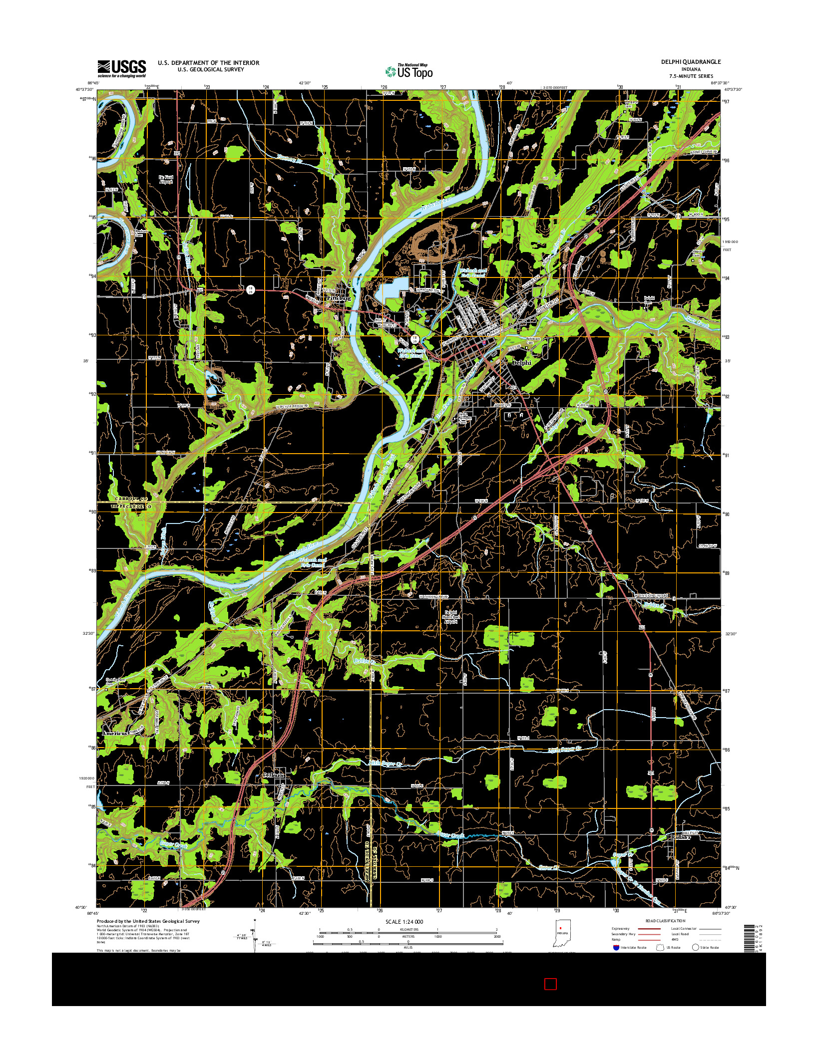 USGS US TOPO 7.5-MINUTE MAP FOR DELPHI, IN 2016