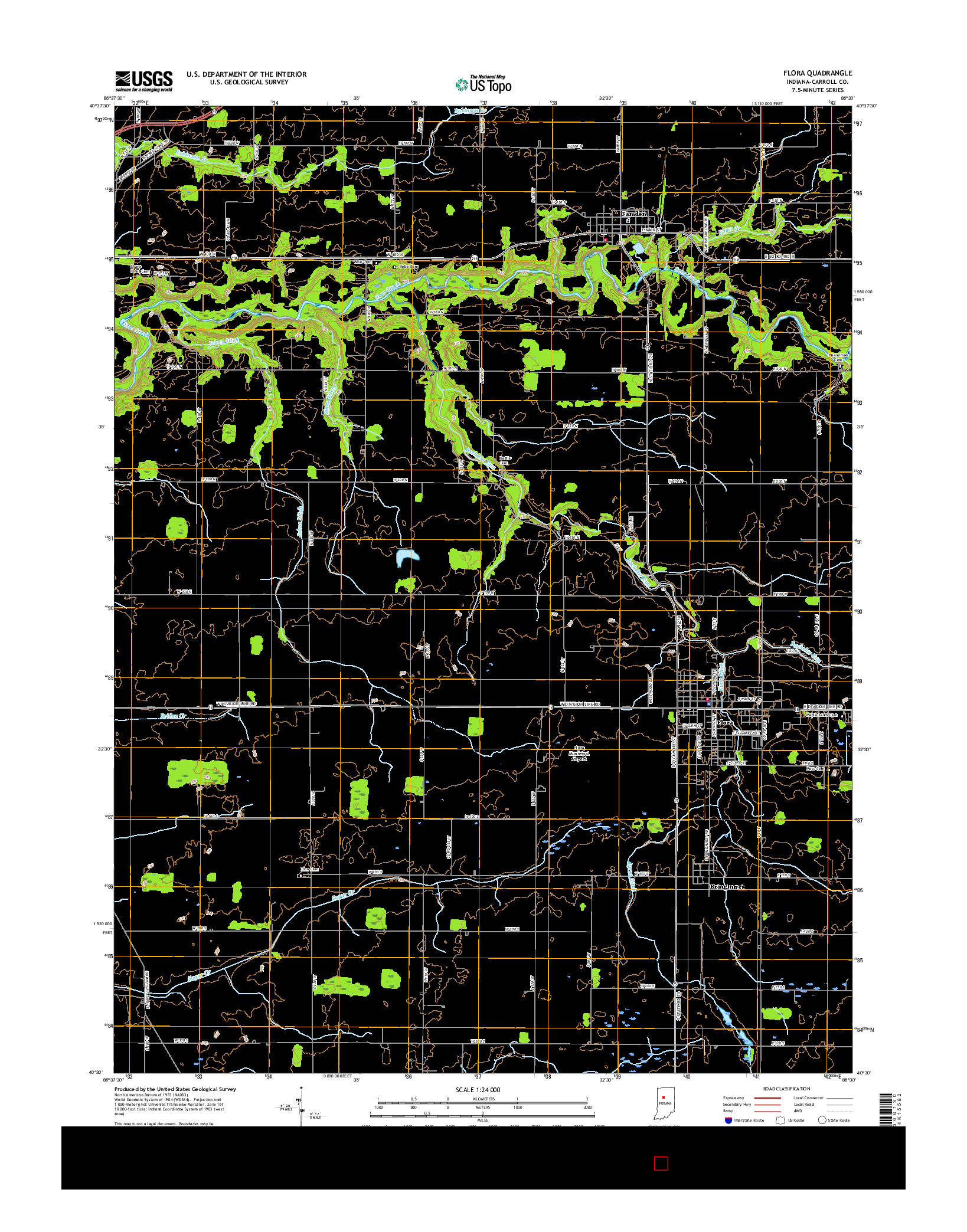 USGS US TOPO 7.5-MINUTE MAP FOR FLORA, IN 2016