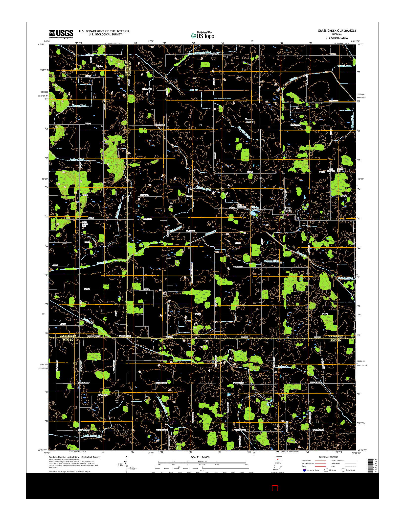 USGS US TOPO 7.5-MINUTE MAP FOR GRASS CREEK, IN 2016