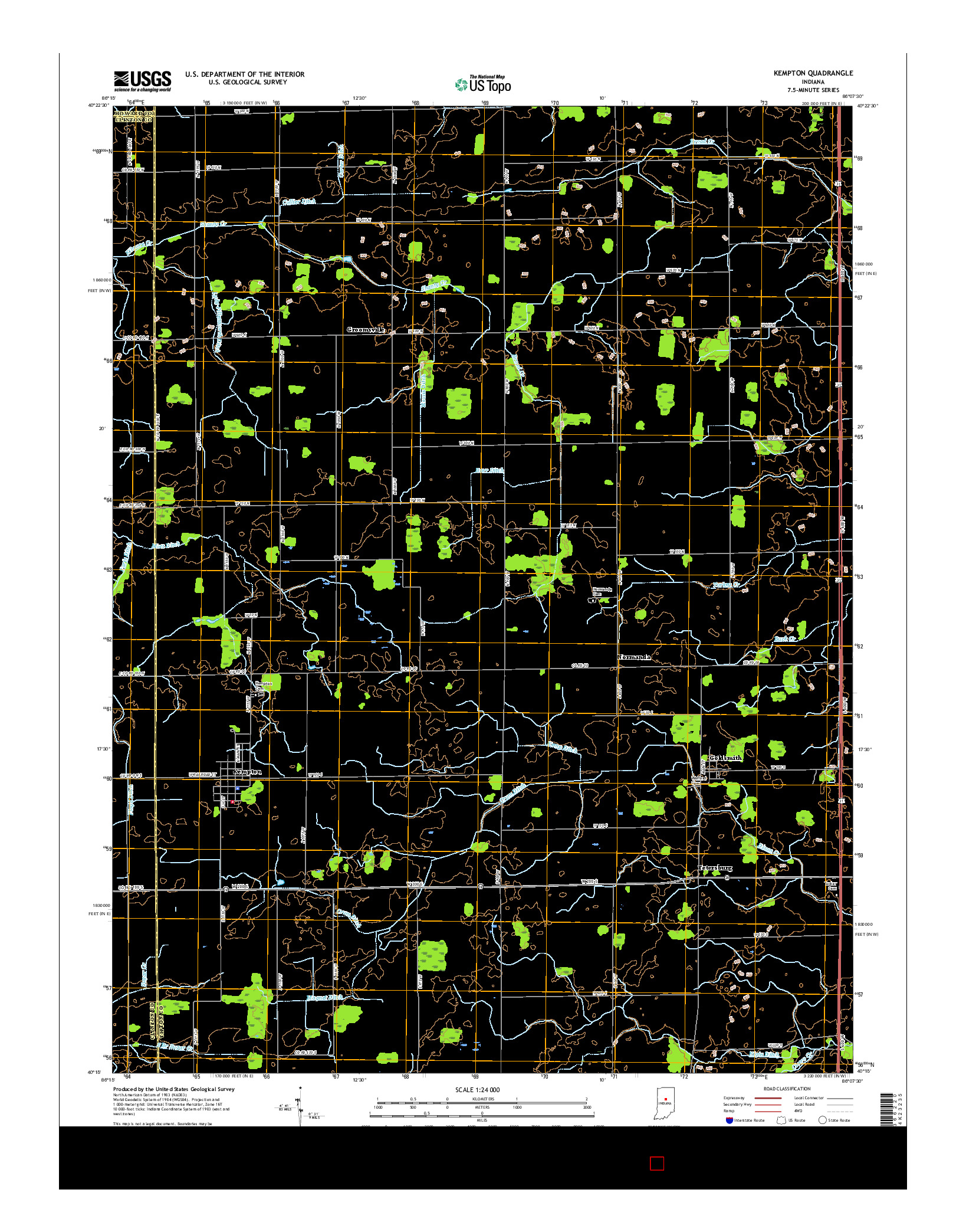 USGS US TOPO 7.5-MINUTE MAP FOR KEMPTON, IN 2016