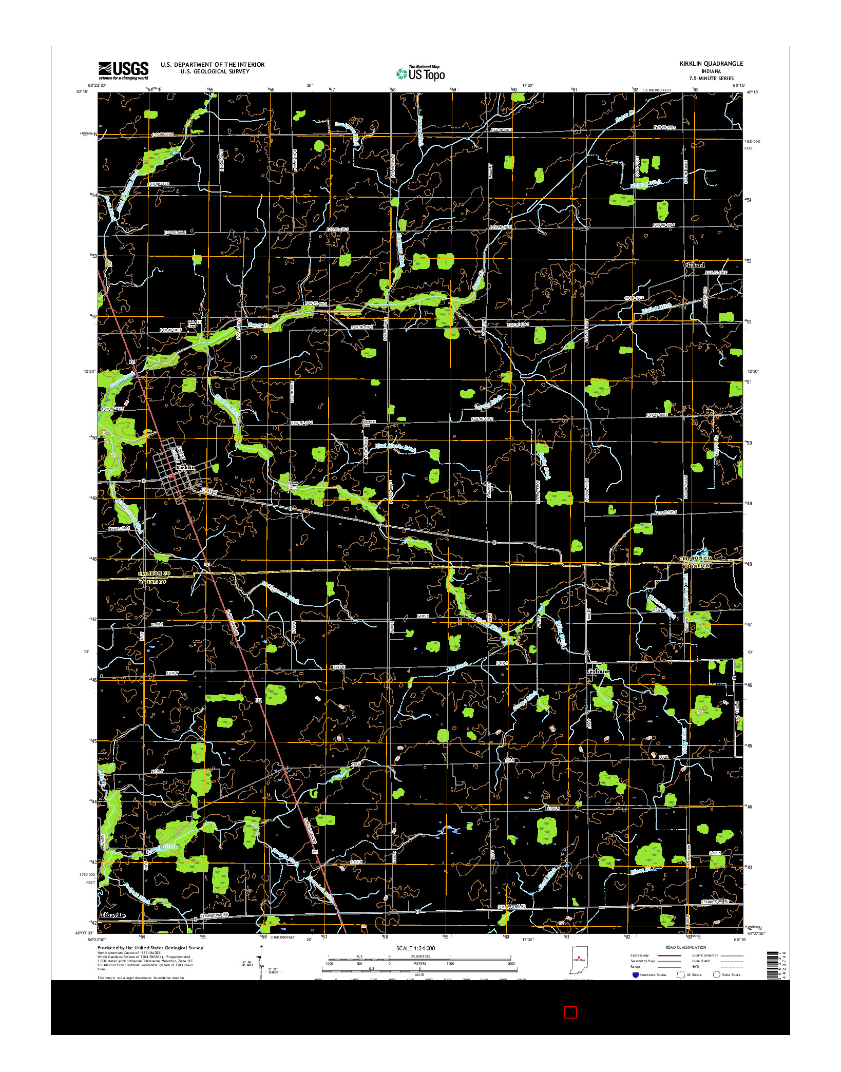 USGS US TOPO 7.5-MINUTE MAP FOR KIRKLIN, IN 2016