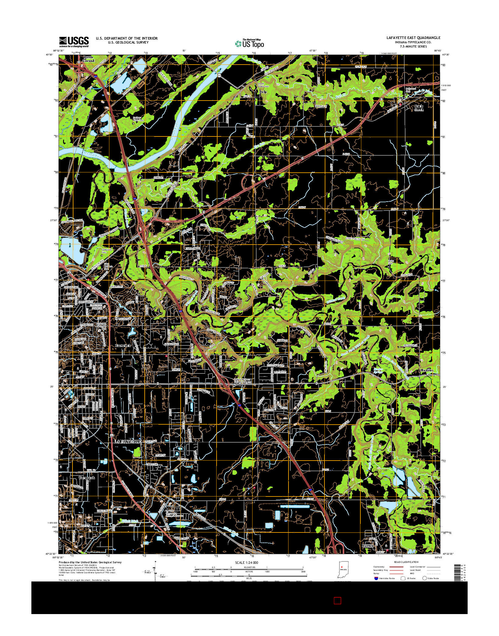 USGS US TOPO 7.5-MINUTE MAP FOR LAFAYETTE EAST, IN 2016