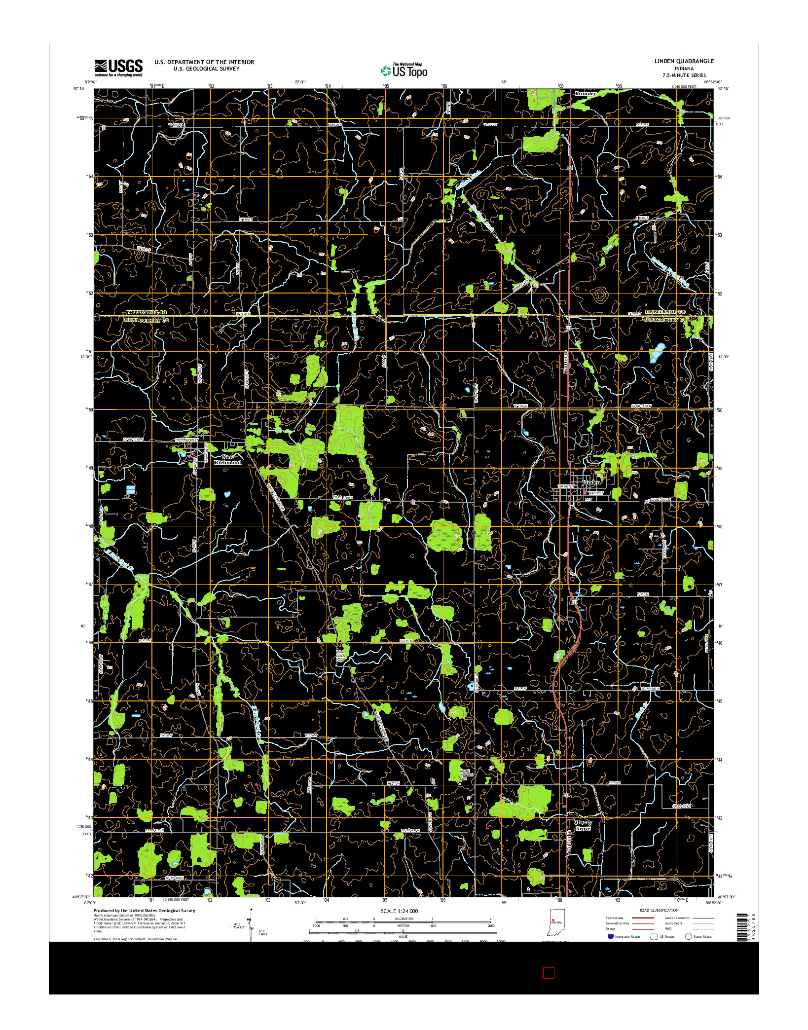 USGS US TOPO 7.5-MINUTE MAP FOR LINDEN, IN 2016