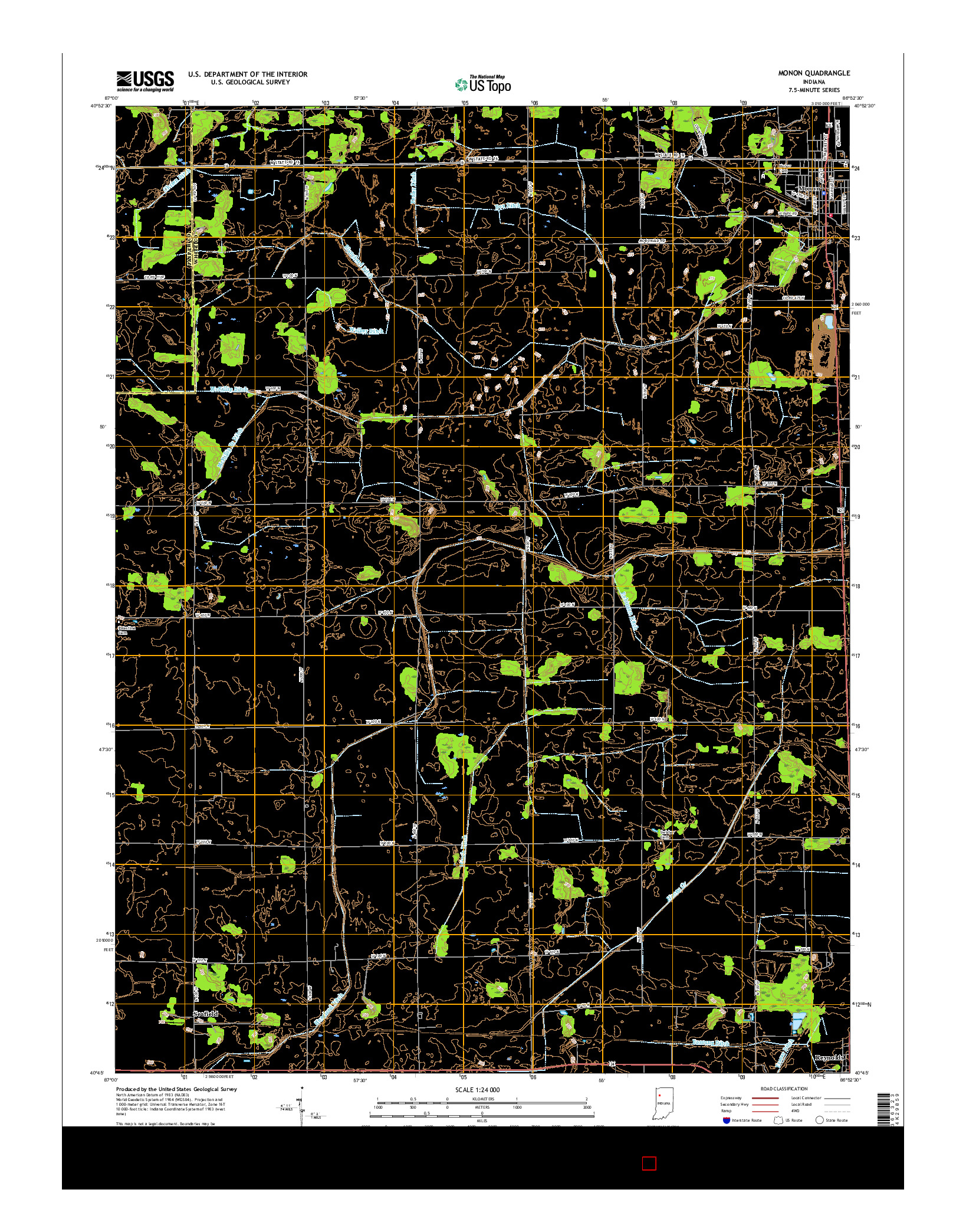 USGS US TOPO 7.5-MINUTE MAP FOR MONON, IN 2016