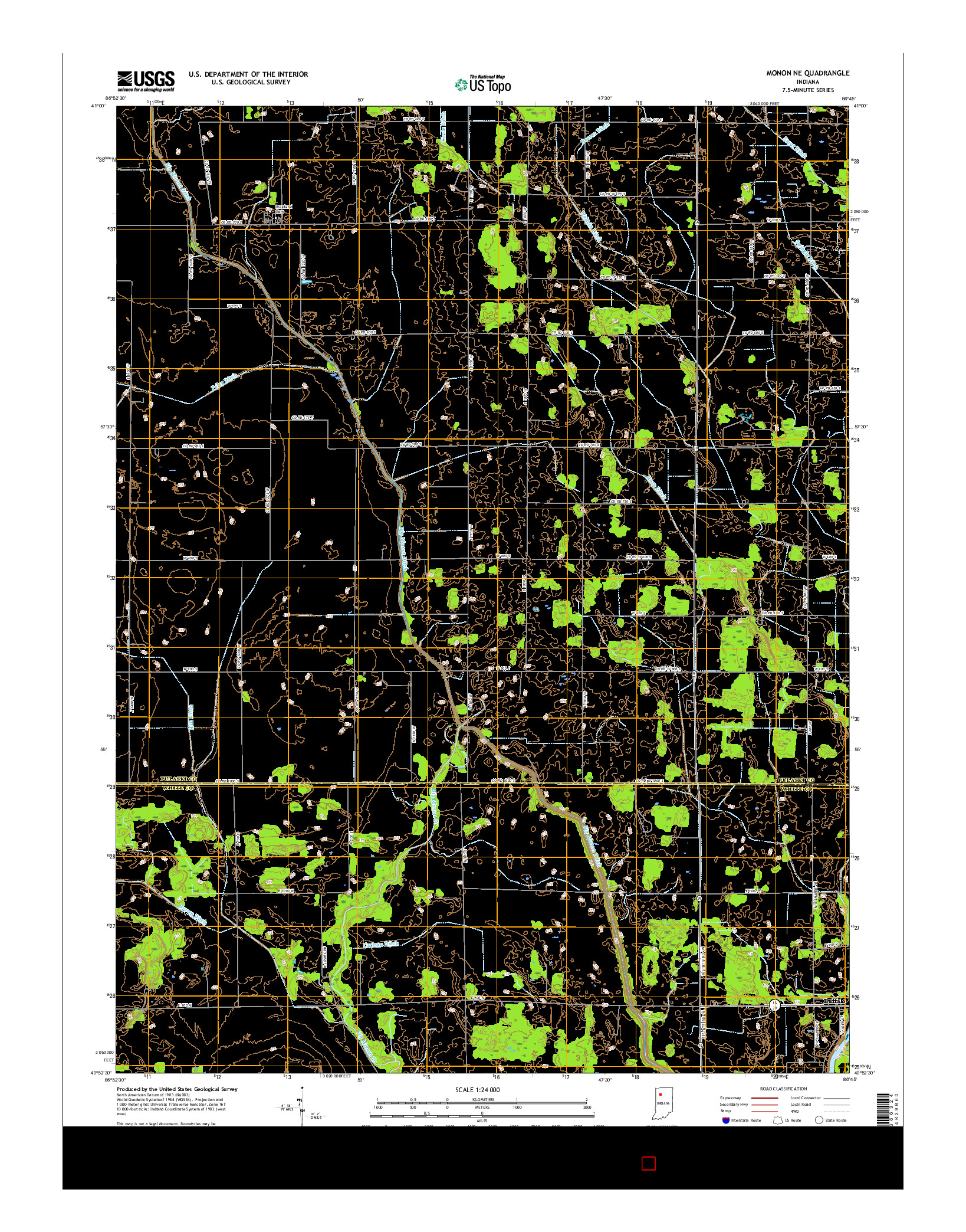 USGS US TOPO 7.5-MINUTE MAP FOR MONON NE, IN 2016