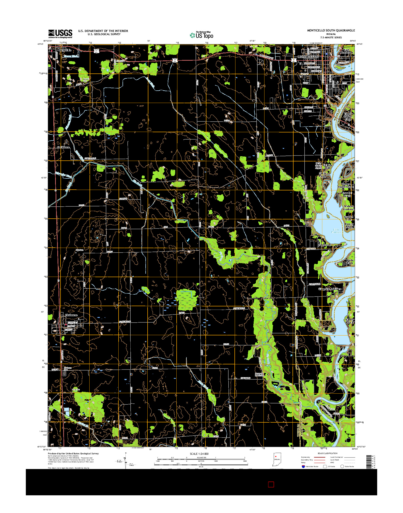 USGS US TOPO 7.5-MINUTE MAP FOR MONTICELLO SOUTH, IN 2016