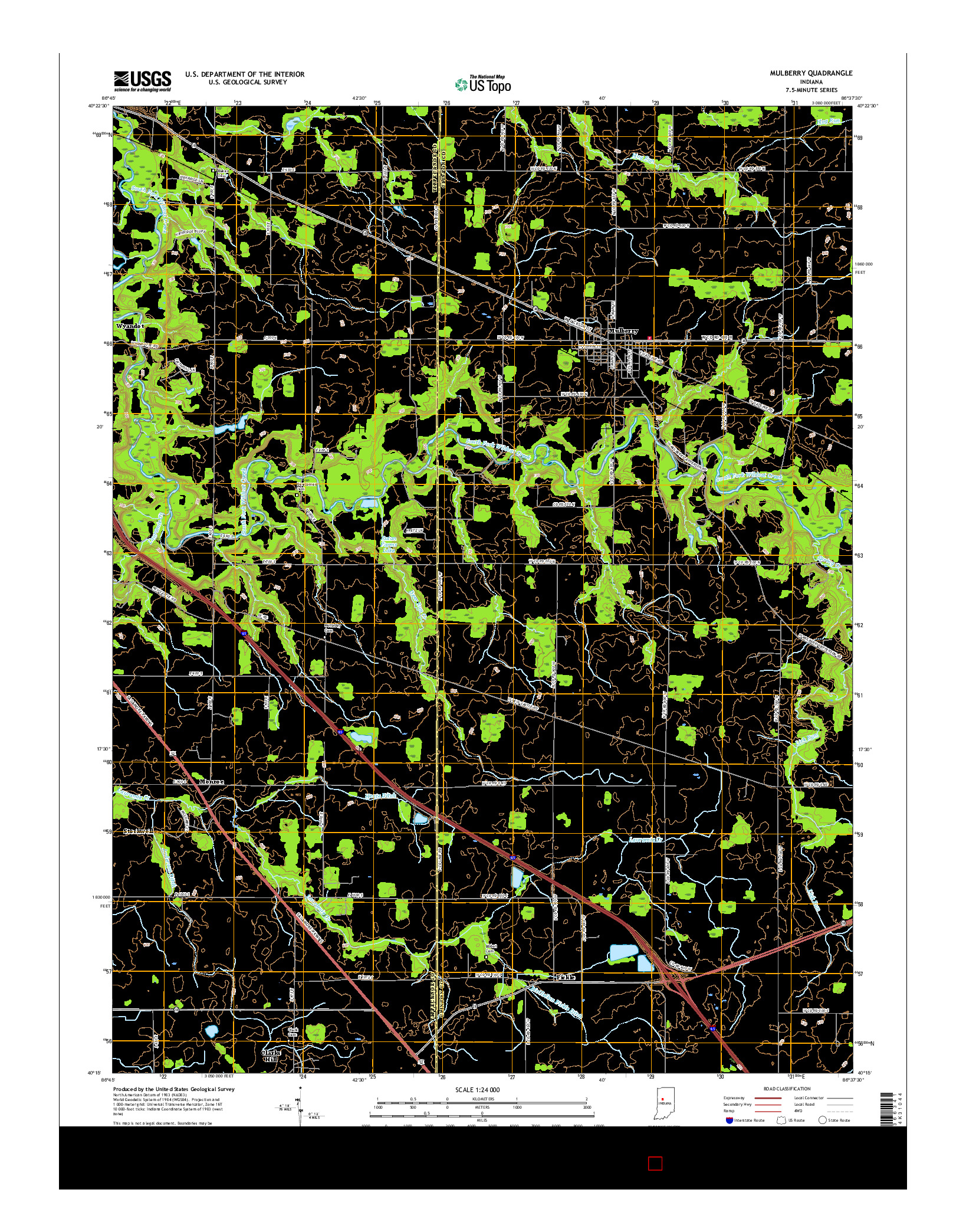 USGS US TOPO 7.5-MINUTE MAP FOR MULBERRY, IN 2016