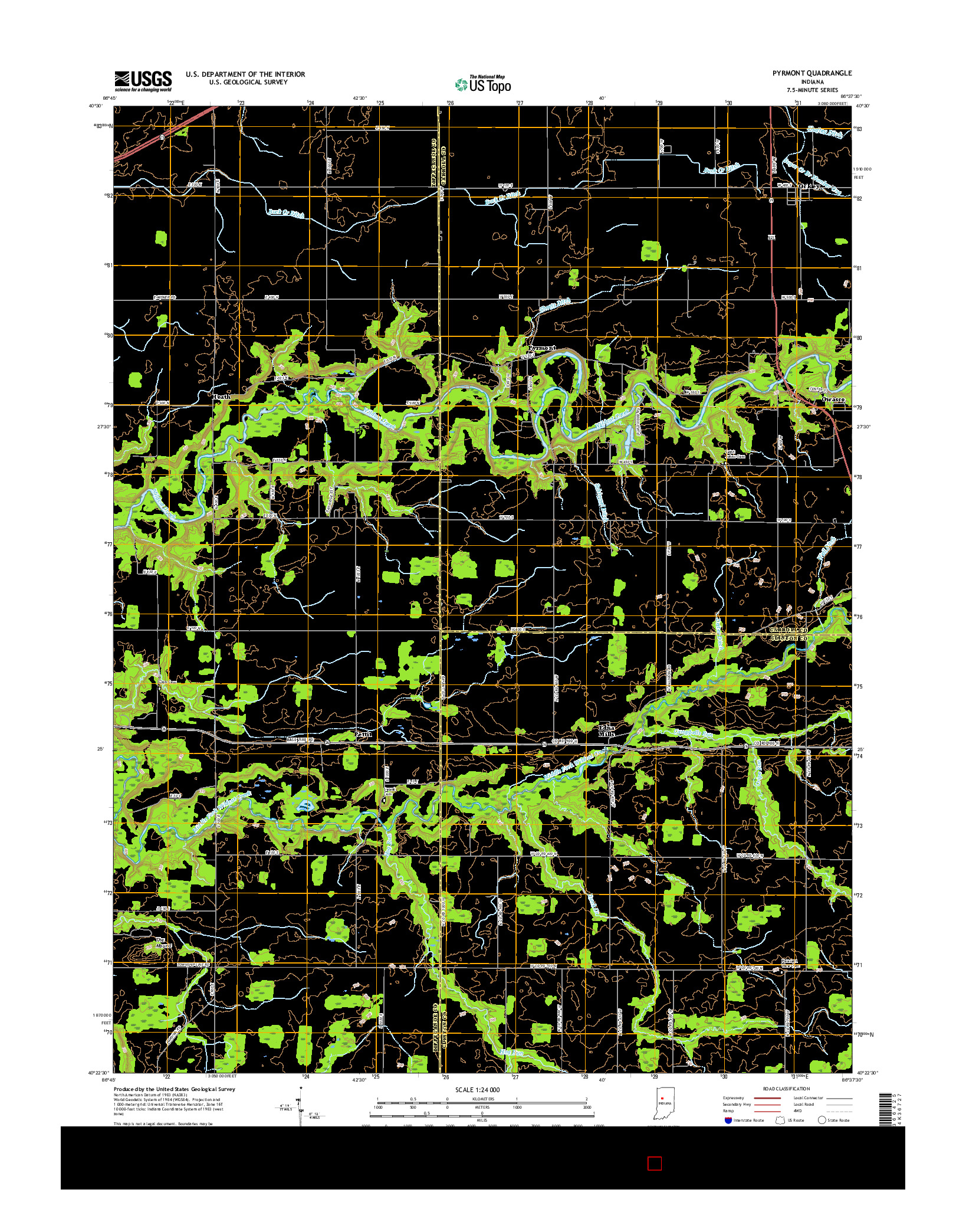 USGS US TOPO 7.5-MINUTE MAP FOR PYRMONT, IN 2016