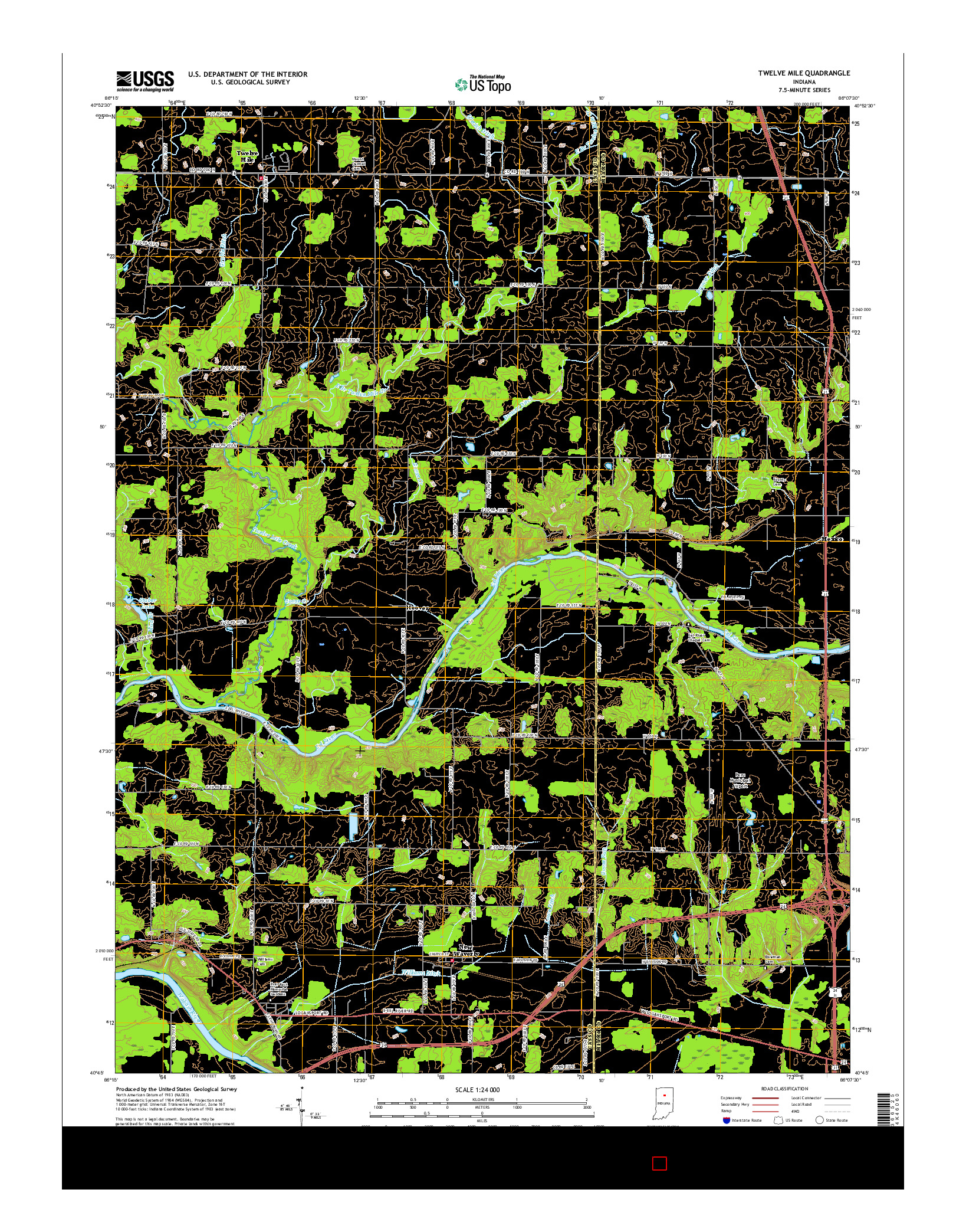 USGS US TOPO 7.5-MINUTE MAP FOR TWELVE MILE, IN 2016