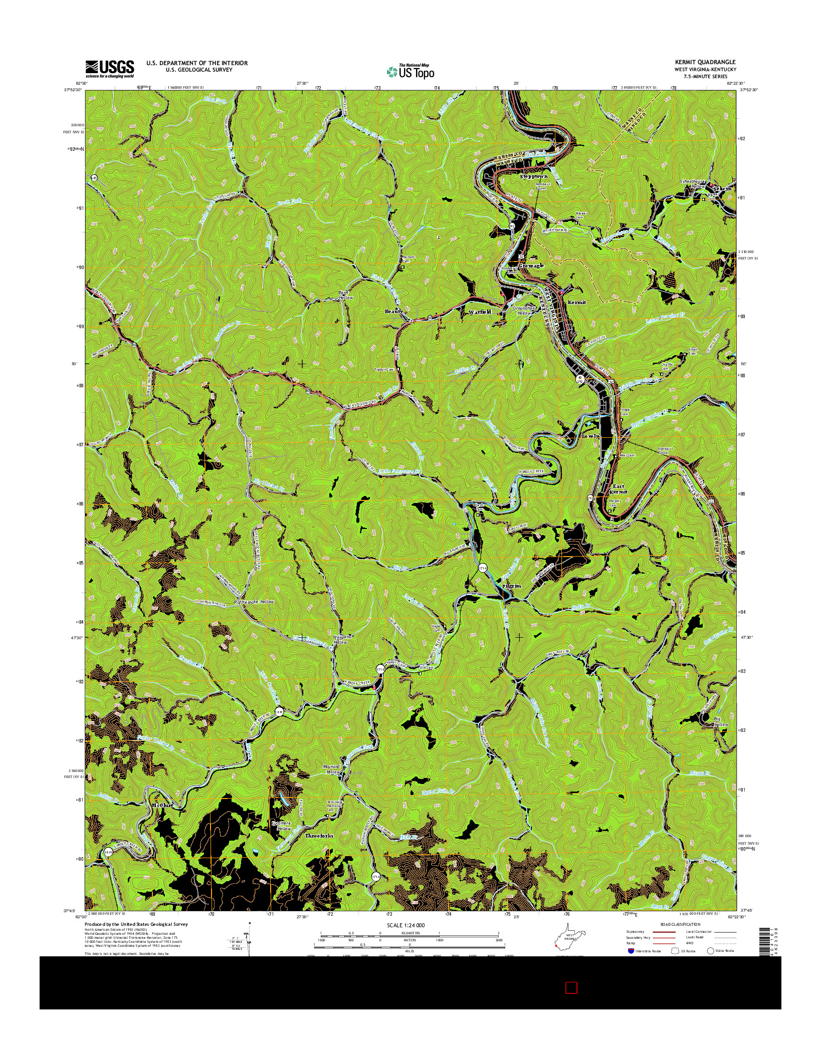 USGS US TOPO 7.5-MINUTE MAP FOR KERMIT, WV-KY 2016