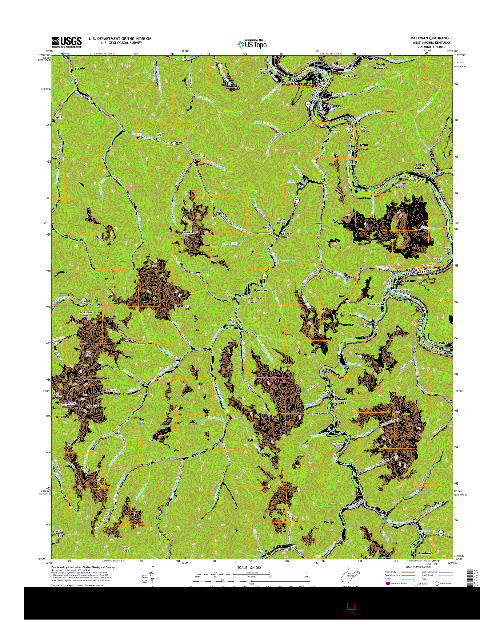 USGS US TOPO 7.5-MINUTE MAP FOR MATEWAN, WV-KY 2016