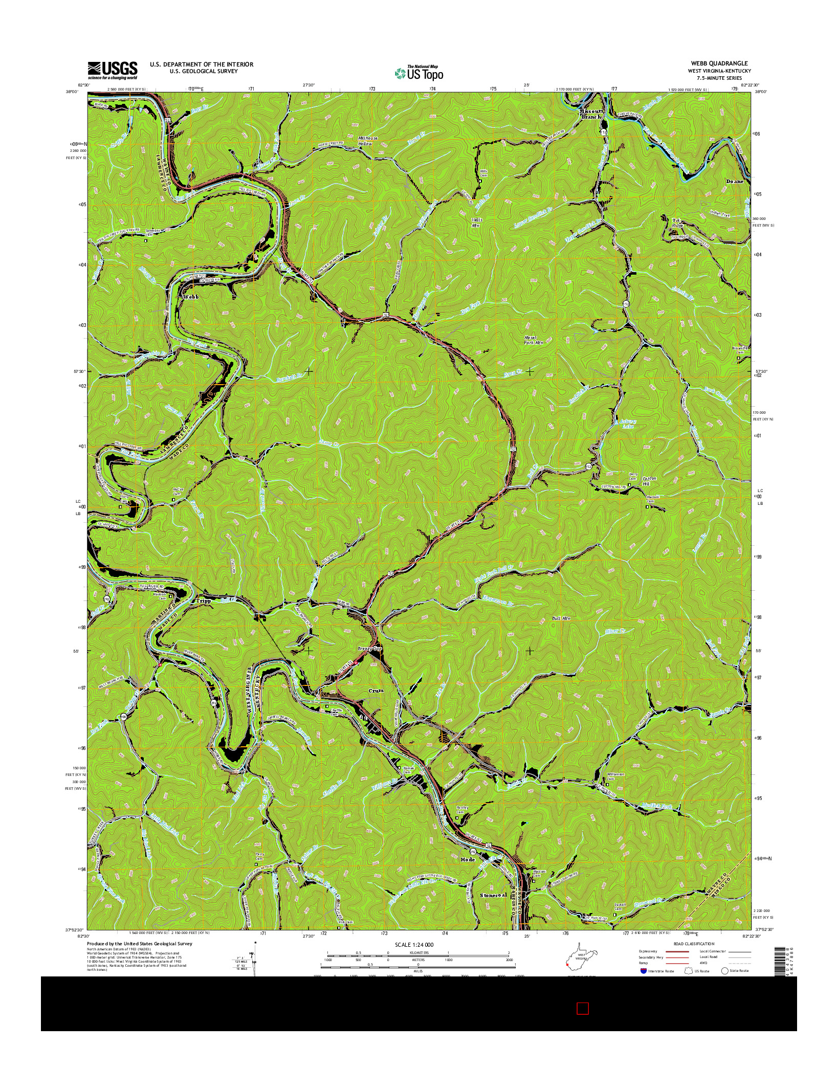 USGS US TOPO 7.5-MINUTE MAP FOR WEBB, WV-KY 2016