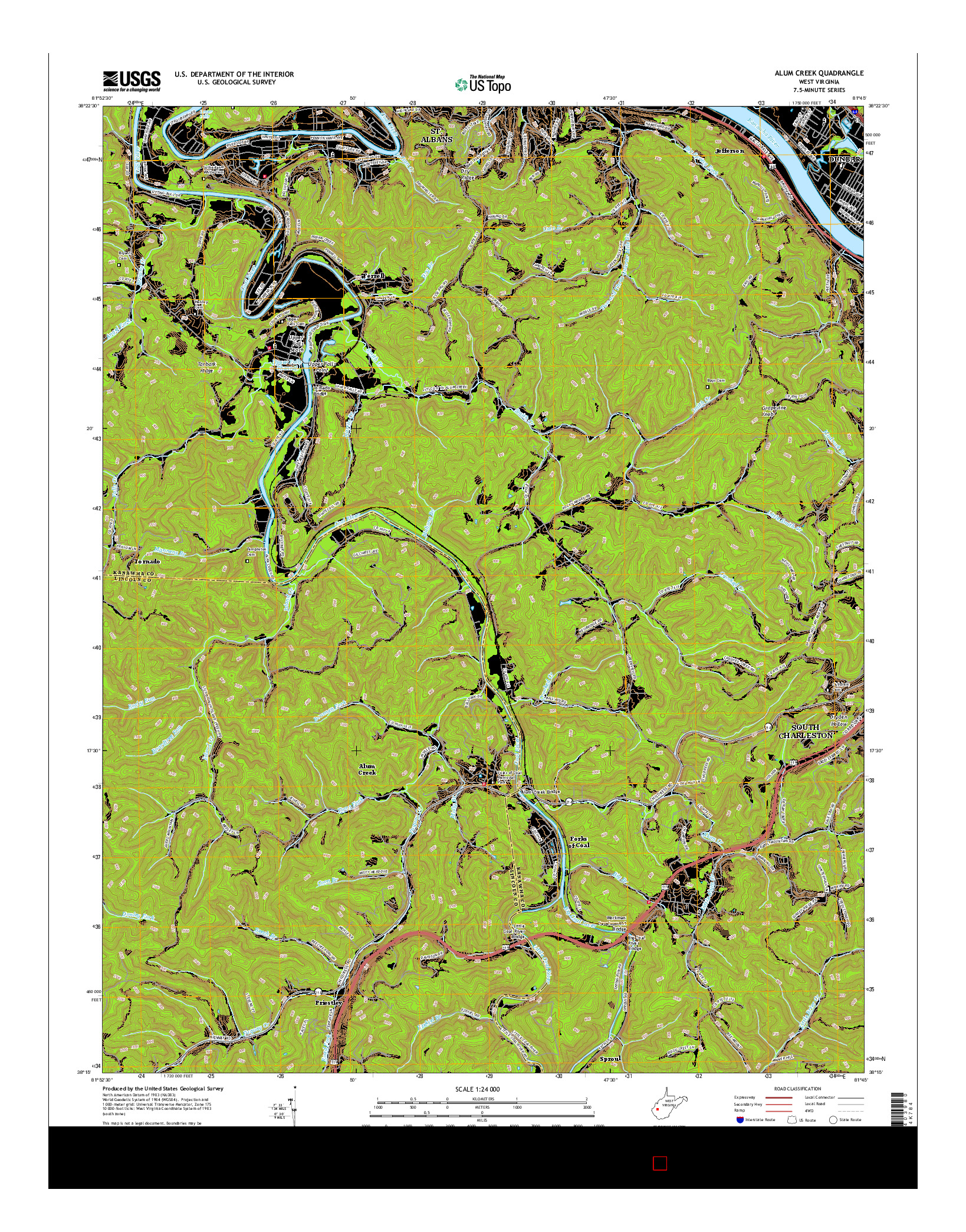 USGS US TOPO 7.5-MINUTE MAP FOR ALUM CREEK, WV 2016