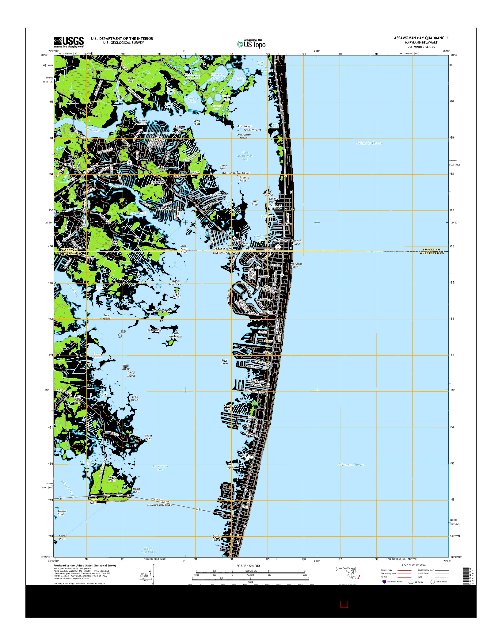 USGS US TOPO 7.5-MINUTE MAP FOR ASSAWOMAN BAY, MD-DE 2016