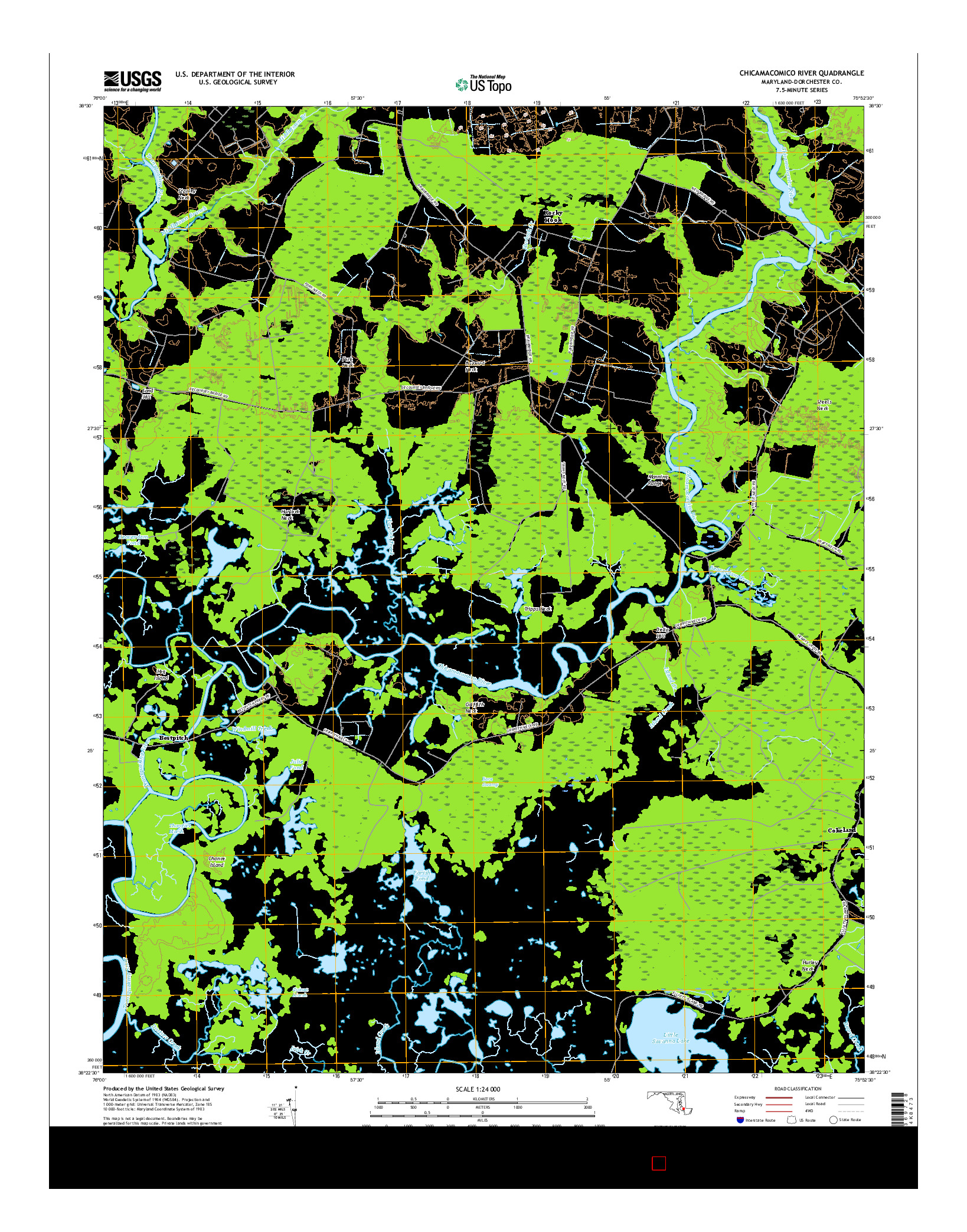 USGS US TOPO 7.5-MINUTE MAP FOR CHICAMACOMICO RIVER, MD 2016