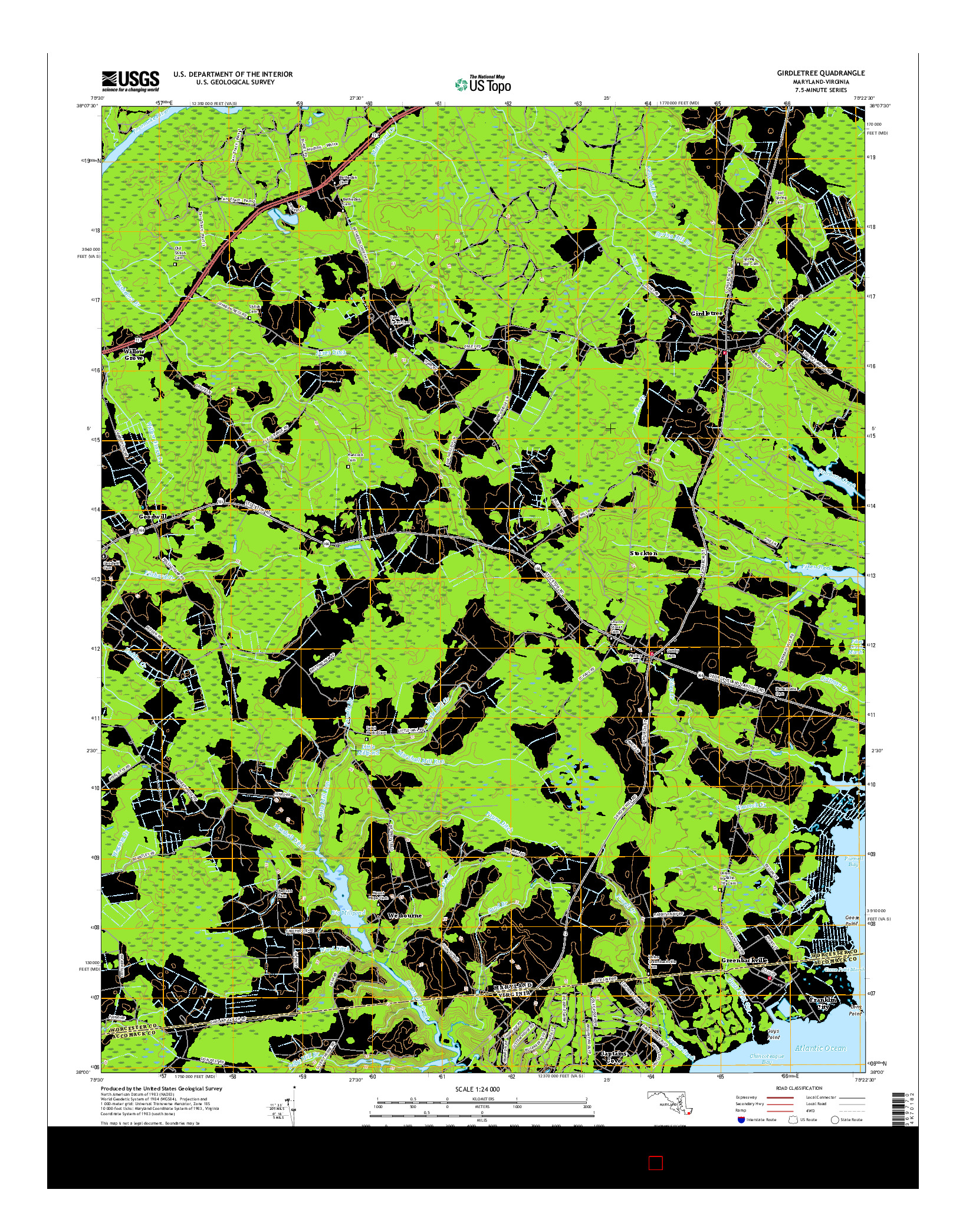 USGS US TOPO 7.5-MINUTE MAP FOR GIRDLETREE, MD-VA 2016