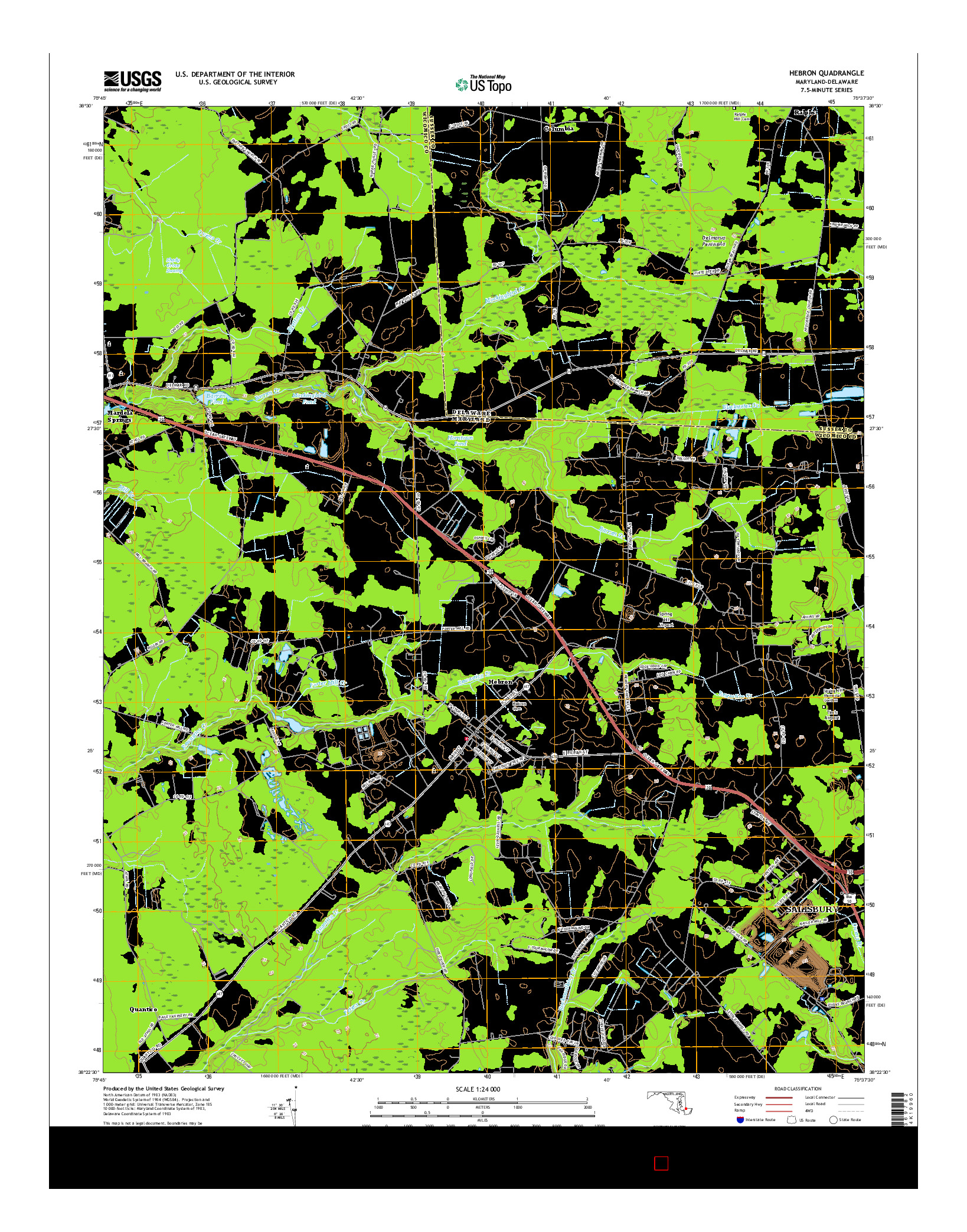 USGS US TOPO 7.5-MINUTE MAP FOR HEBRON, MD-DE 2016