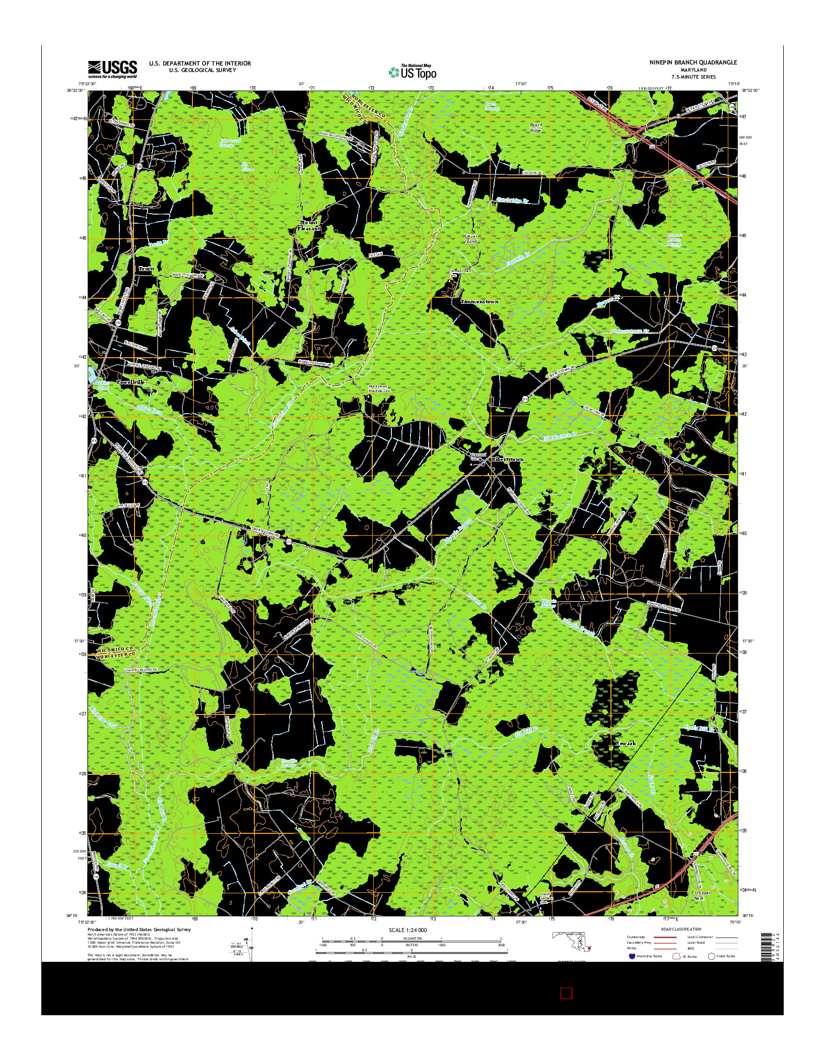 USGS US TOPO 7.5-MINUTE MAP FOR NINEPIN BRANCH, MD 2016