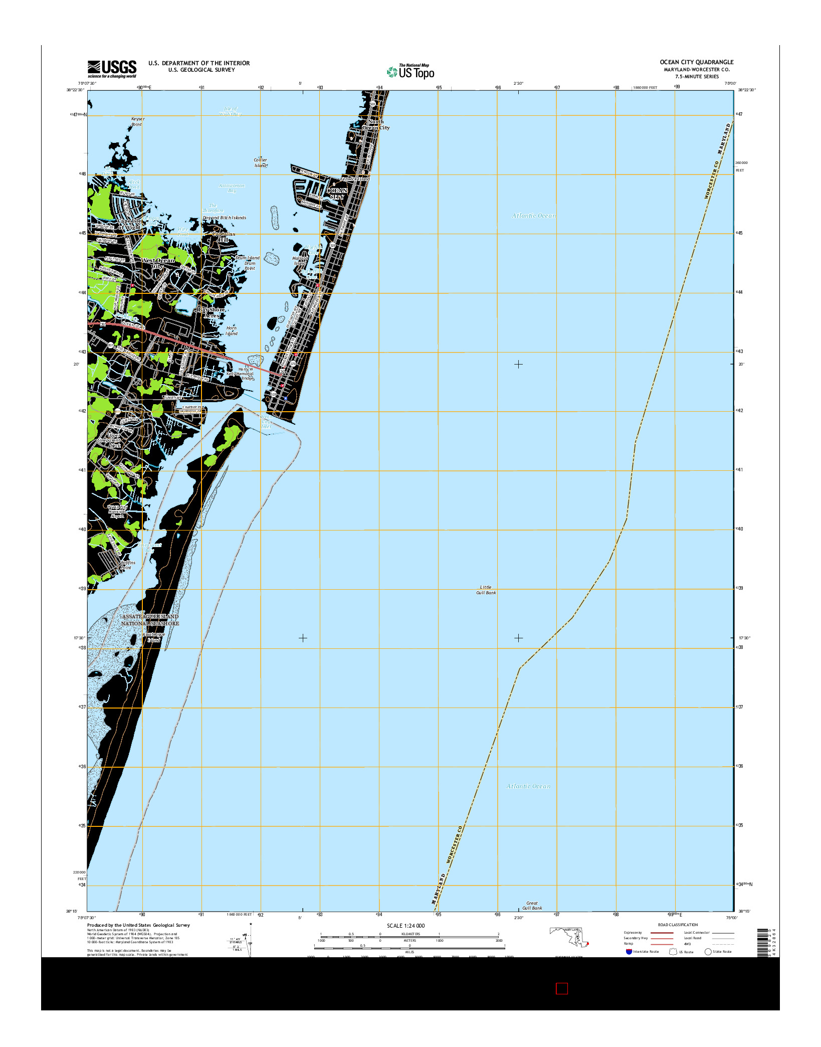 USGS US TOPO 7.5-MINUTE MAP FOR OCEAN CITY, MD 2016