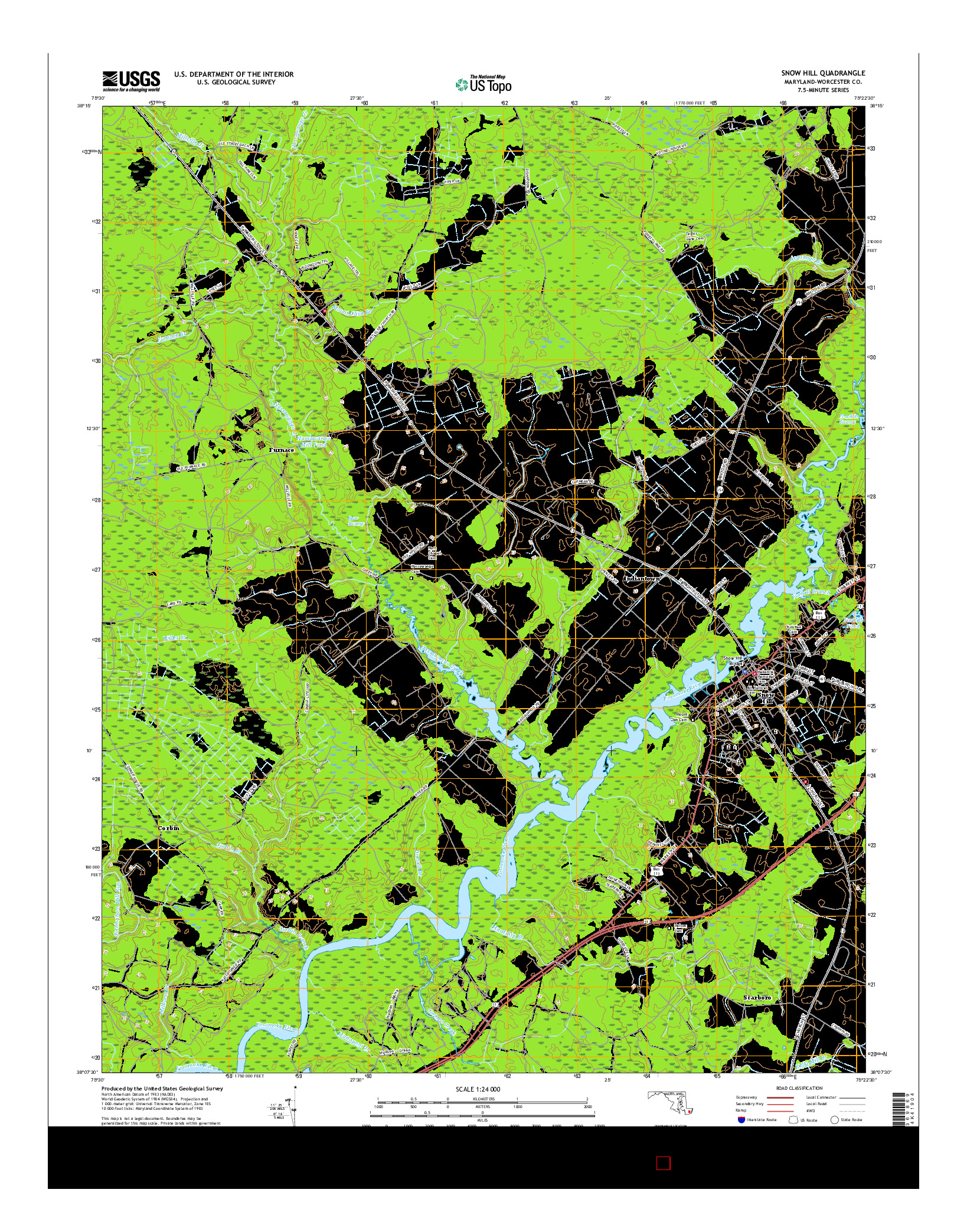 USGS US TOPO 7.5-MINUTE MAP FOR SNOW HILL, MD 2016
