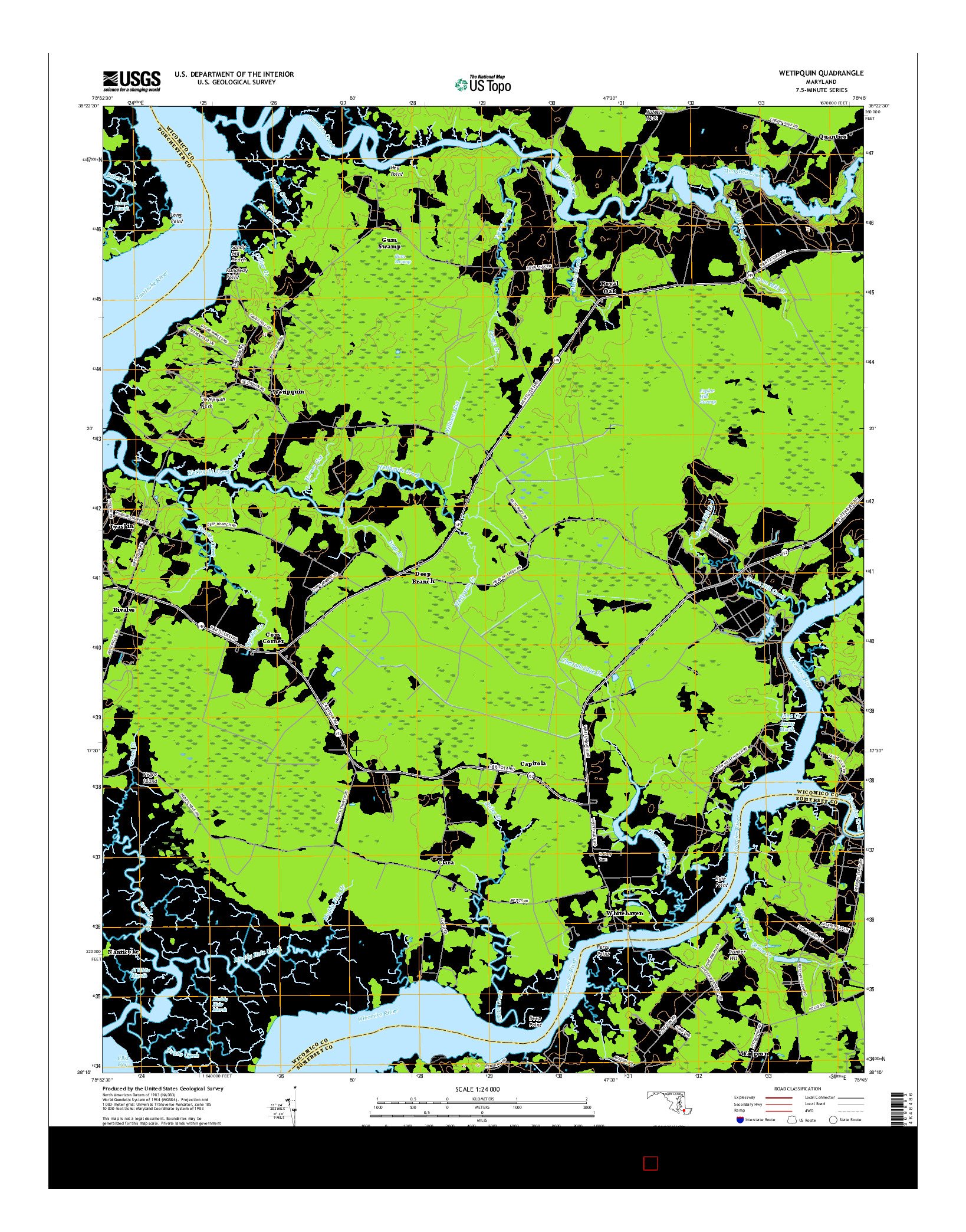 USGS US TOPO 7.5-MINUTE MAP FOR WETIPQUIN, MD 2016