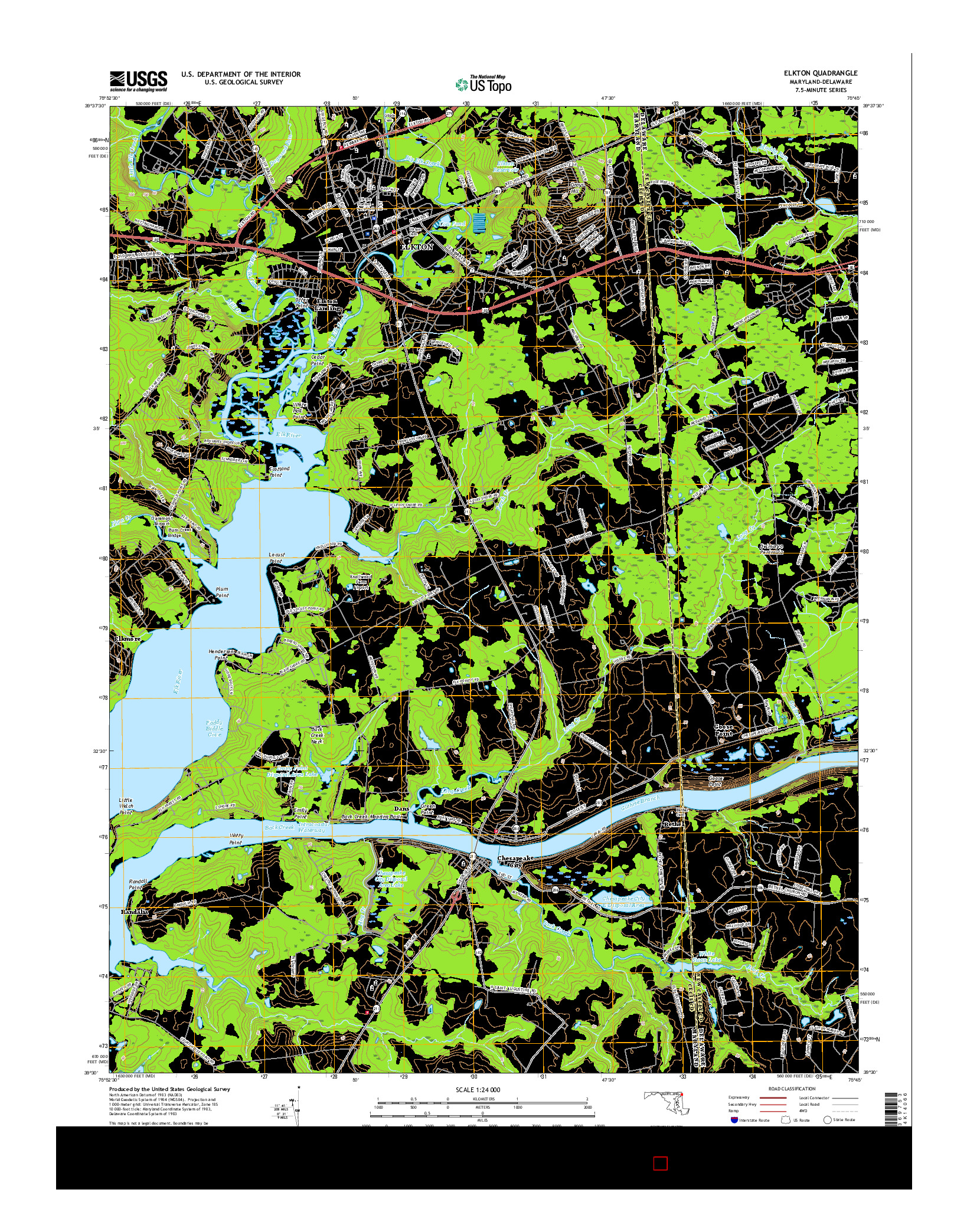USGS US TOPO 7.5-MINUTE MAP FOR ELKTON, MD-DE 2016