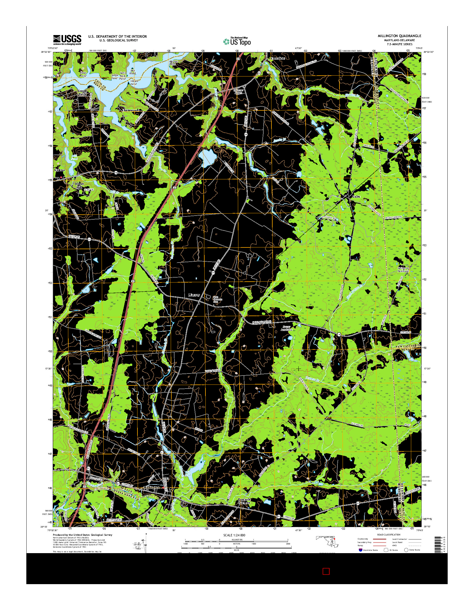 USGS US TOPO 7.5-MINUTE MAP FOR MILLINGTON, MD-DE 2016