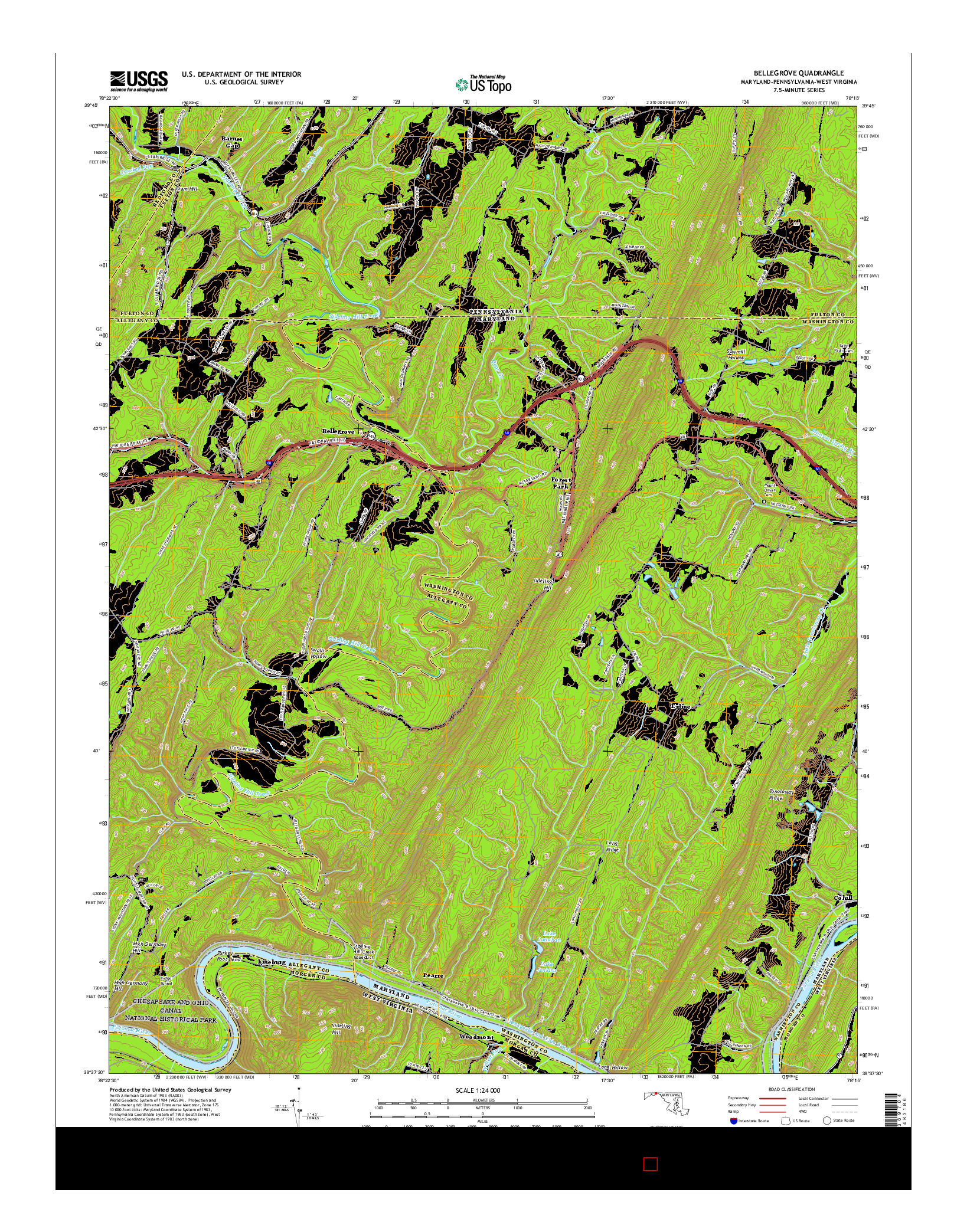 USGS US TOPO 7.5-MINUTE MAP FOR BELLEGROVE, MD-PA-WV 2016